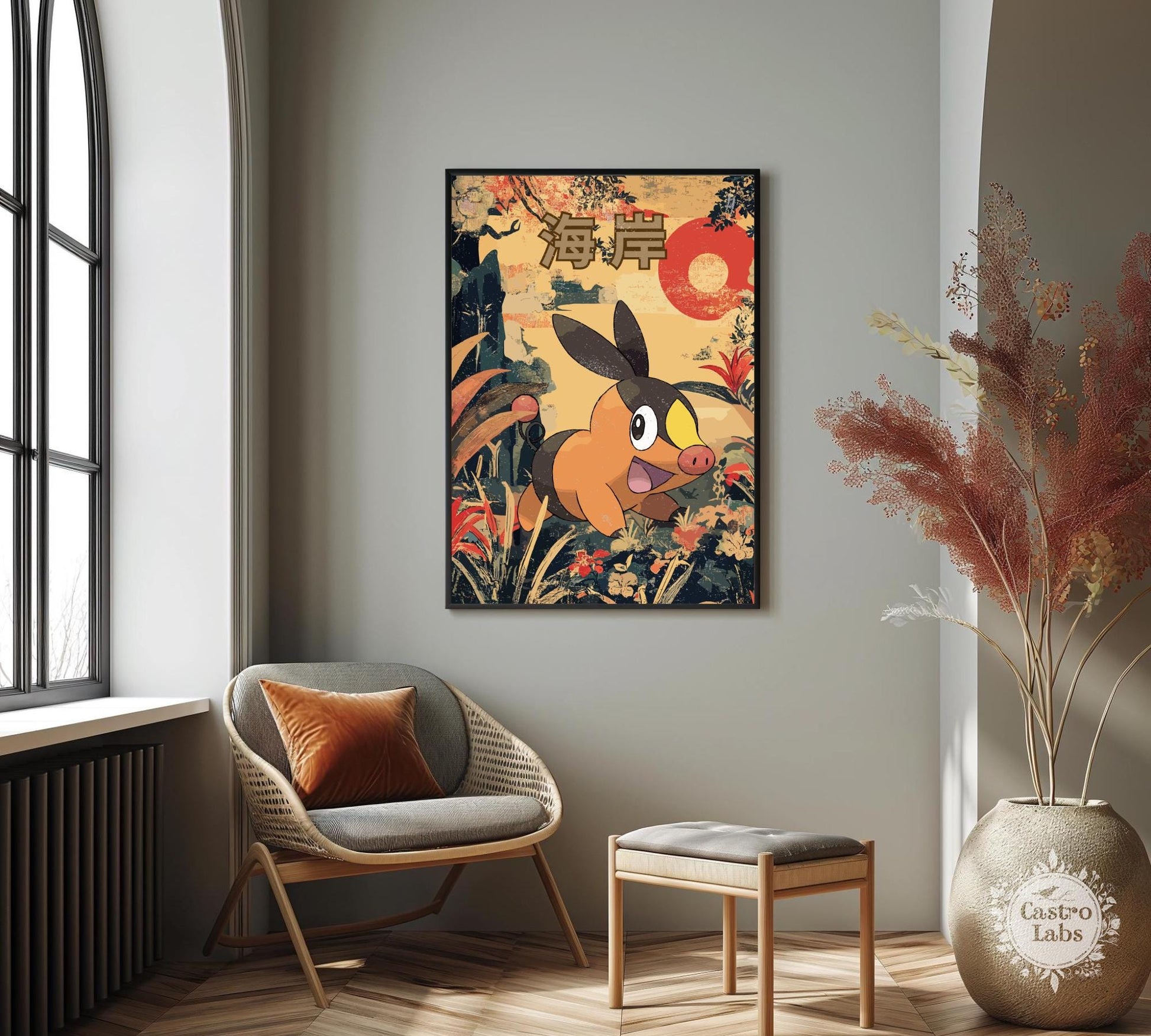 Tepig: Japanese Tapestry Style Pokemon Anime Poster
