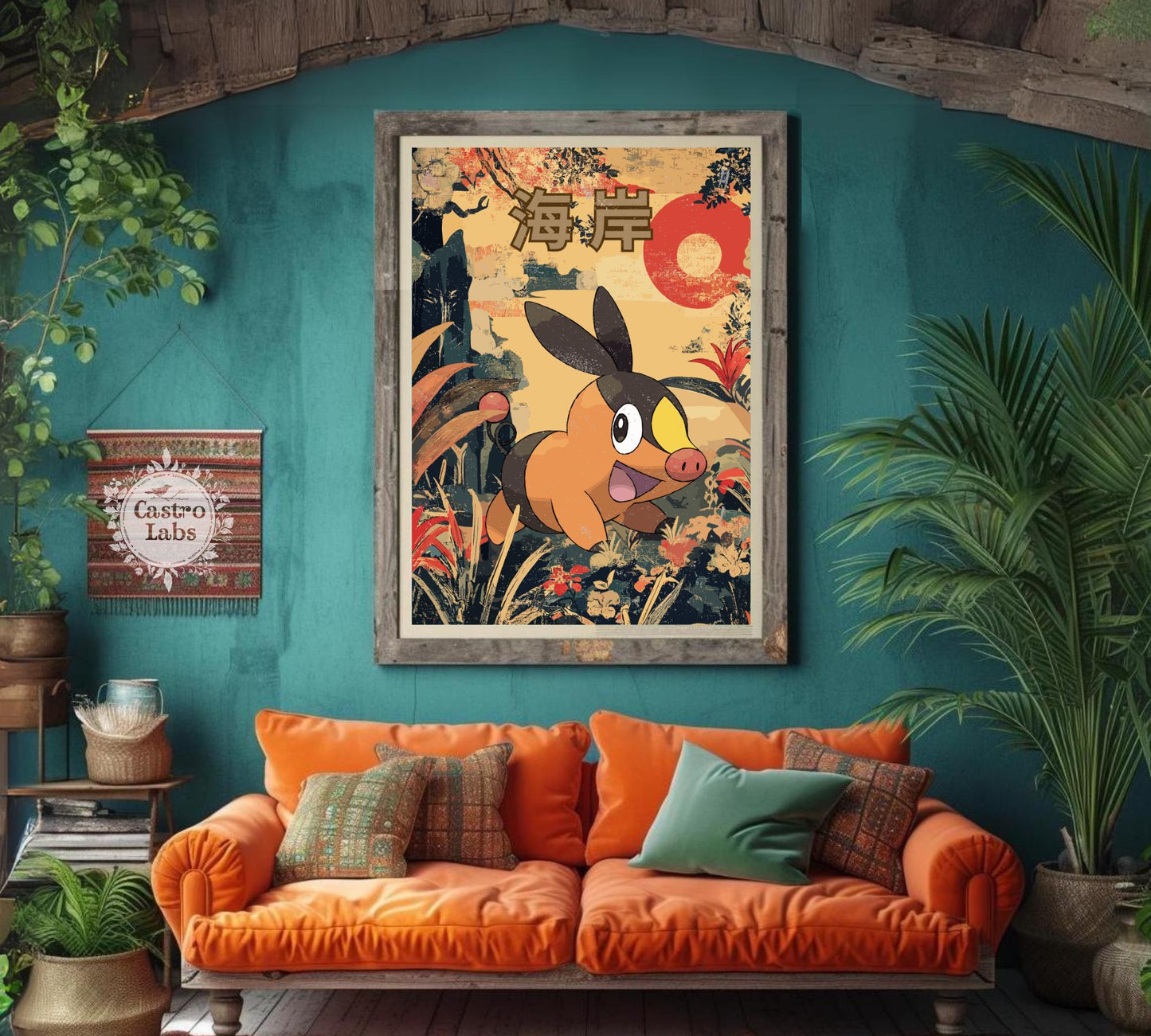 Tepig: Japanese Tapestry Style Pokemon Anime Poster