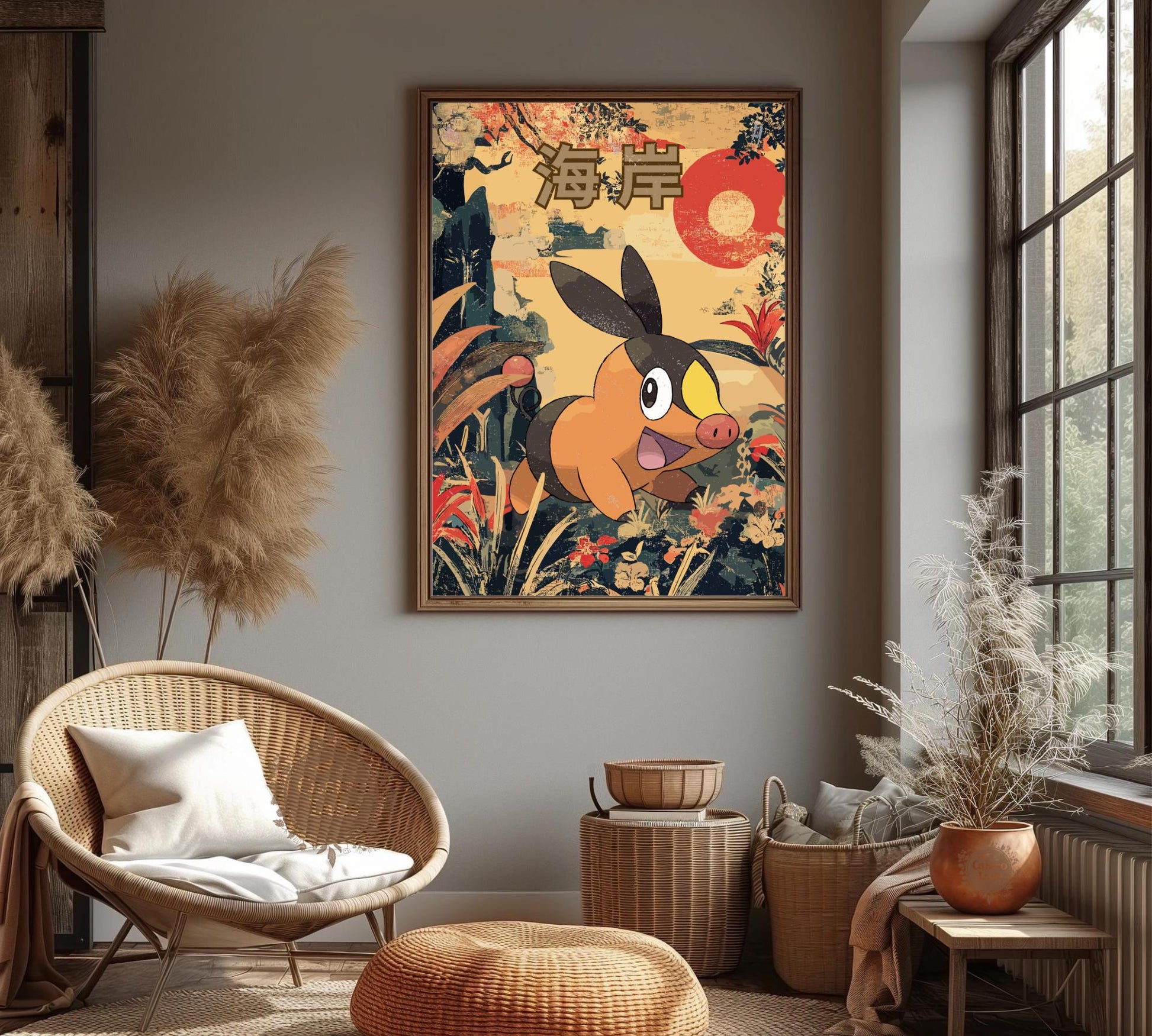 Tepig: Japanese Tapestry Style Pokemon Anime Poster