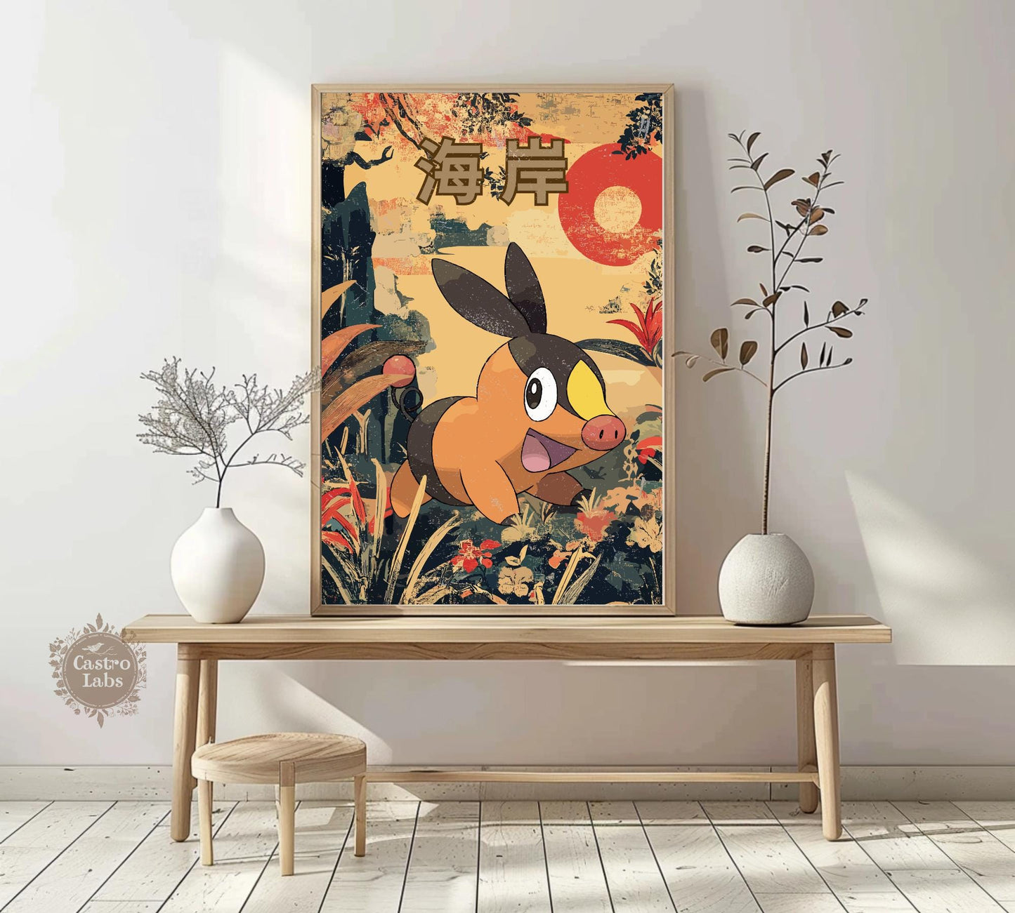 Tepig: Japanese Tapestry Style Pokemon Anime Poster
