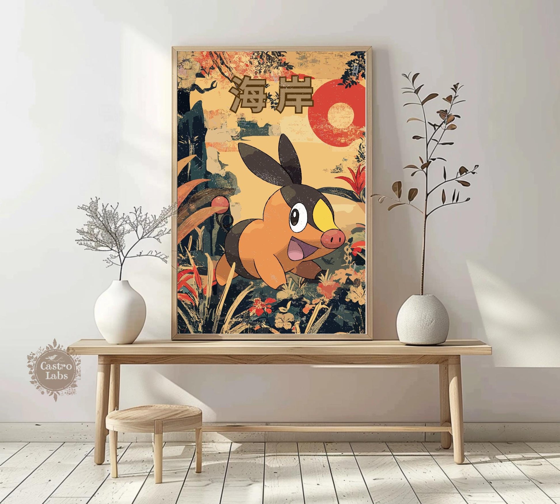 Tepig: Japanese Tapestry Style Pokemon Anime Poster