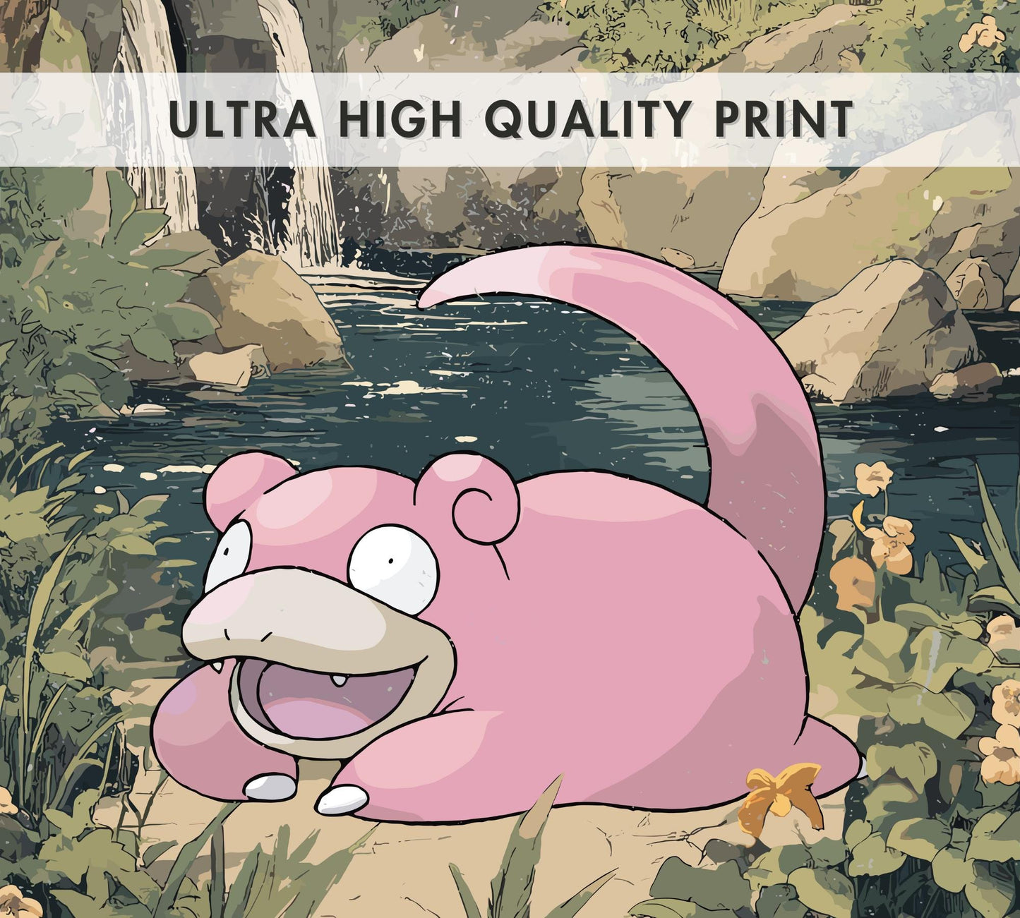 Slowpoke: Japanese Tapestry Style Pokemon Anime Poster