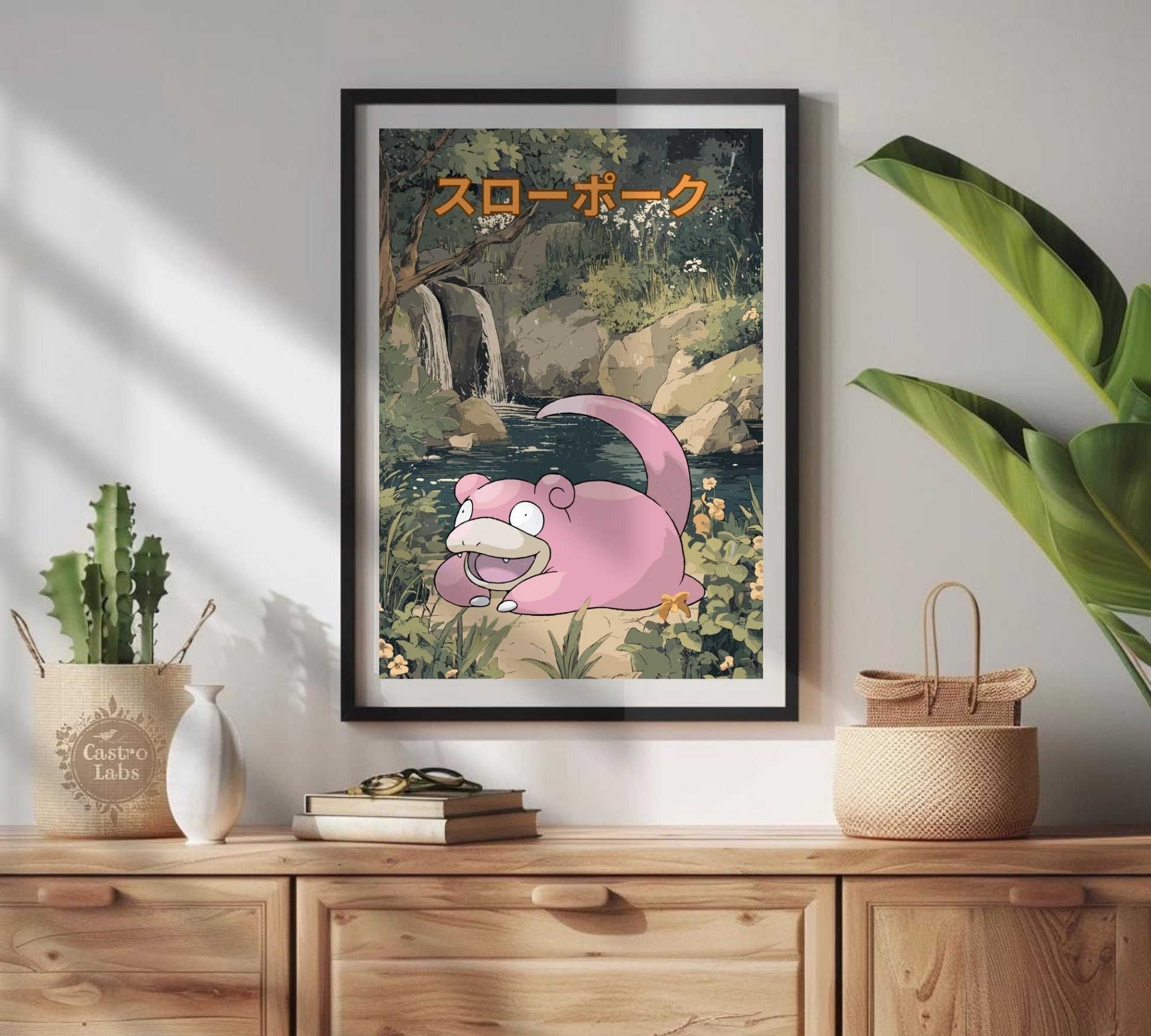 Slowpoke: Japanese Tapestry Style Pokemon Anime Poster