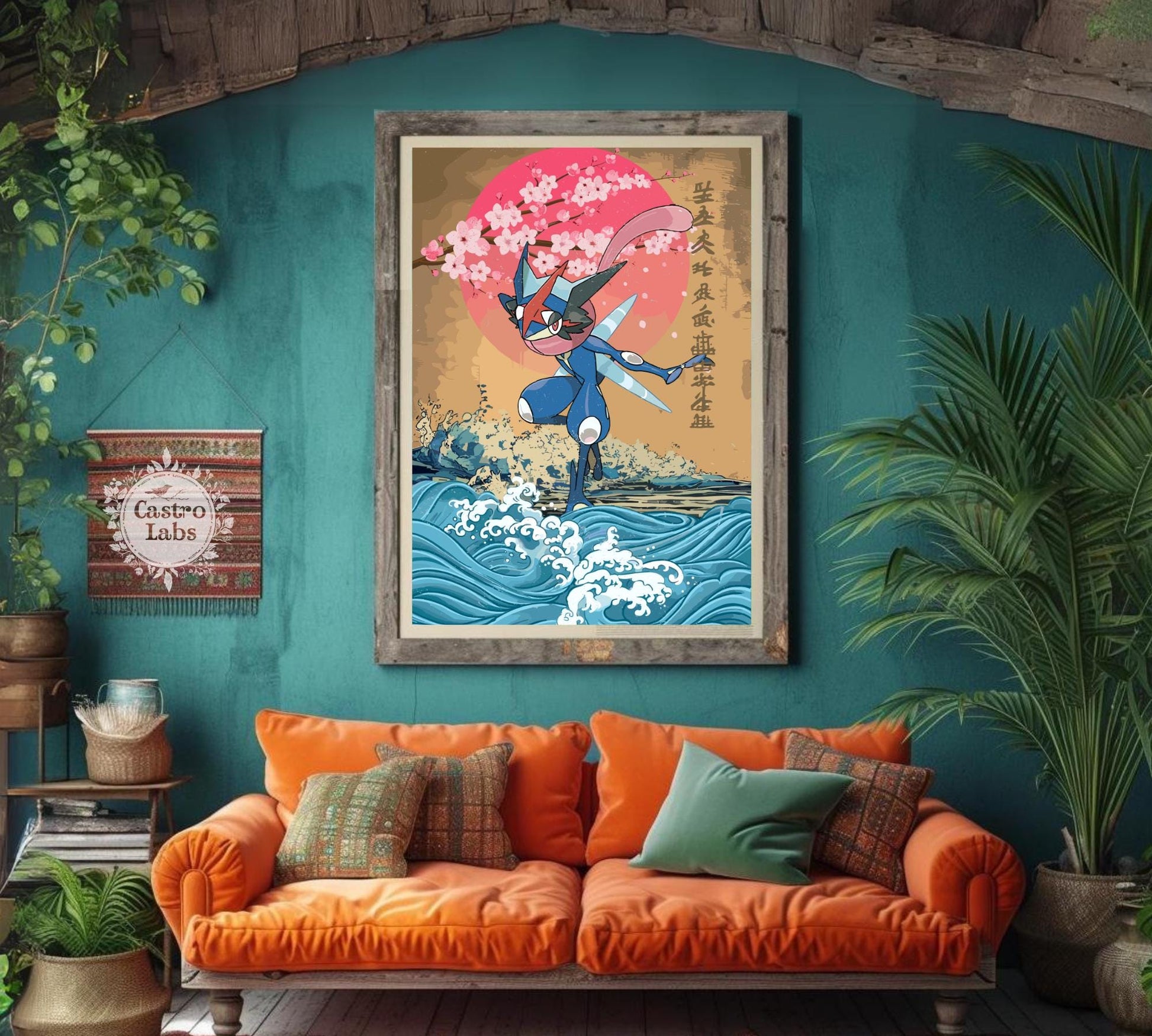 Greninja: Japanese Tapestry Style Pokemon Anime Poster