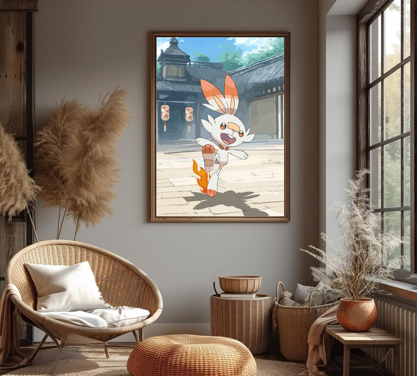 Scorbunny: Japanese Tapestry Style Pokemon Anime Poster