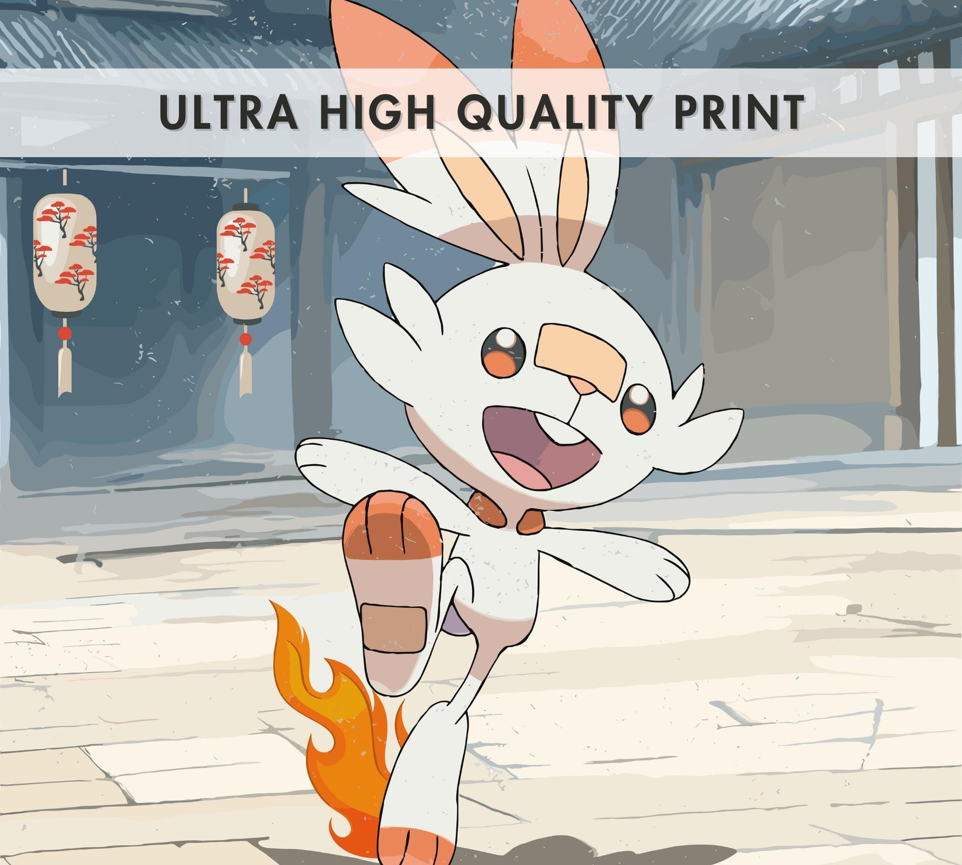 Scorbunny: Japanese Tapestry Style Pokemon Anime Poster