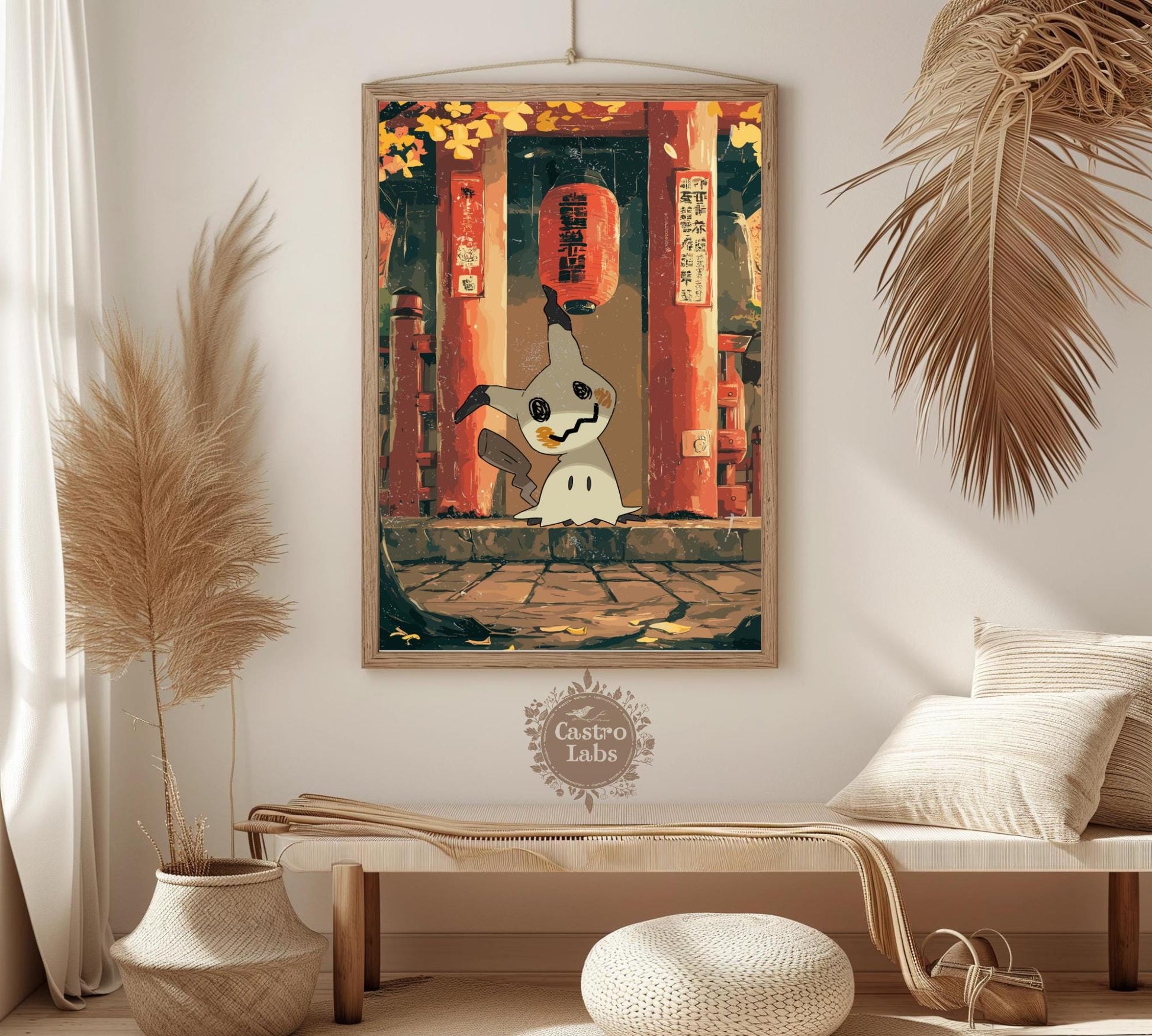 Mimikyu: Japanese Tapestry Style Pokemon Anime Poster