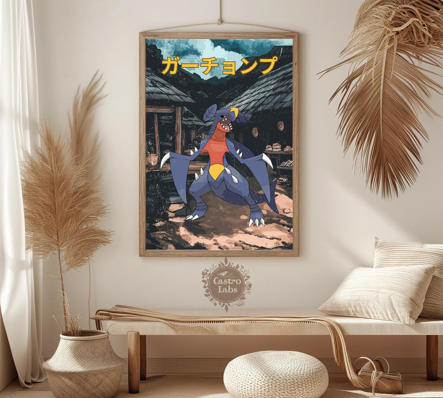 Garchomp: Japanese Tapestry Style Pokemon Anime Poster