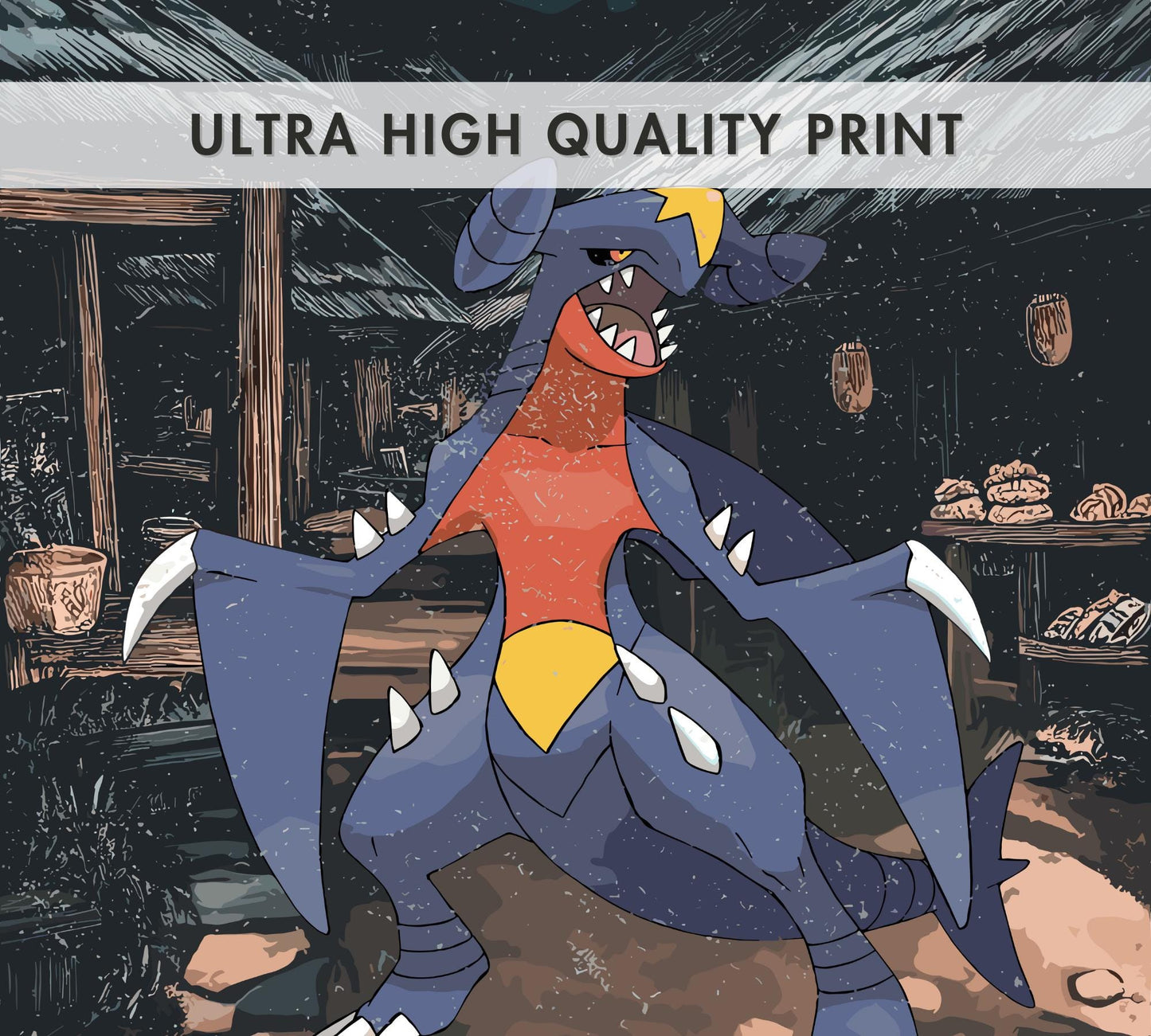 Garchomp: Japanese Tapestry Style Pokemon Anime Poster