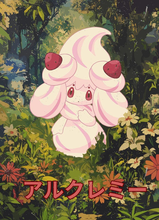 Alcremie: Japanese Tapestry Style Pokemon Anime Poster