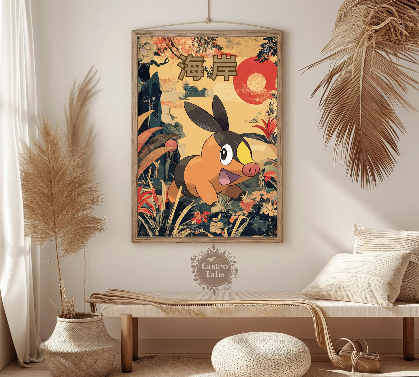 Tepig: Japanese Tapestry Style Pokemon Anime Poster