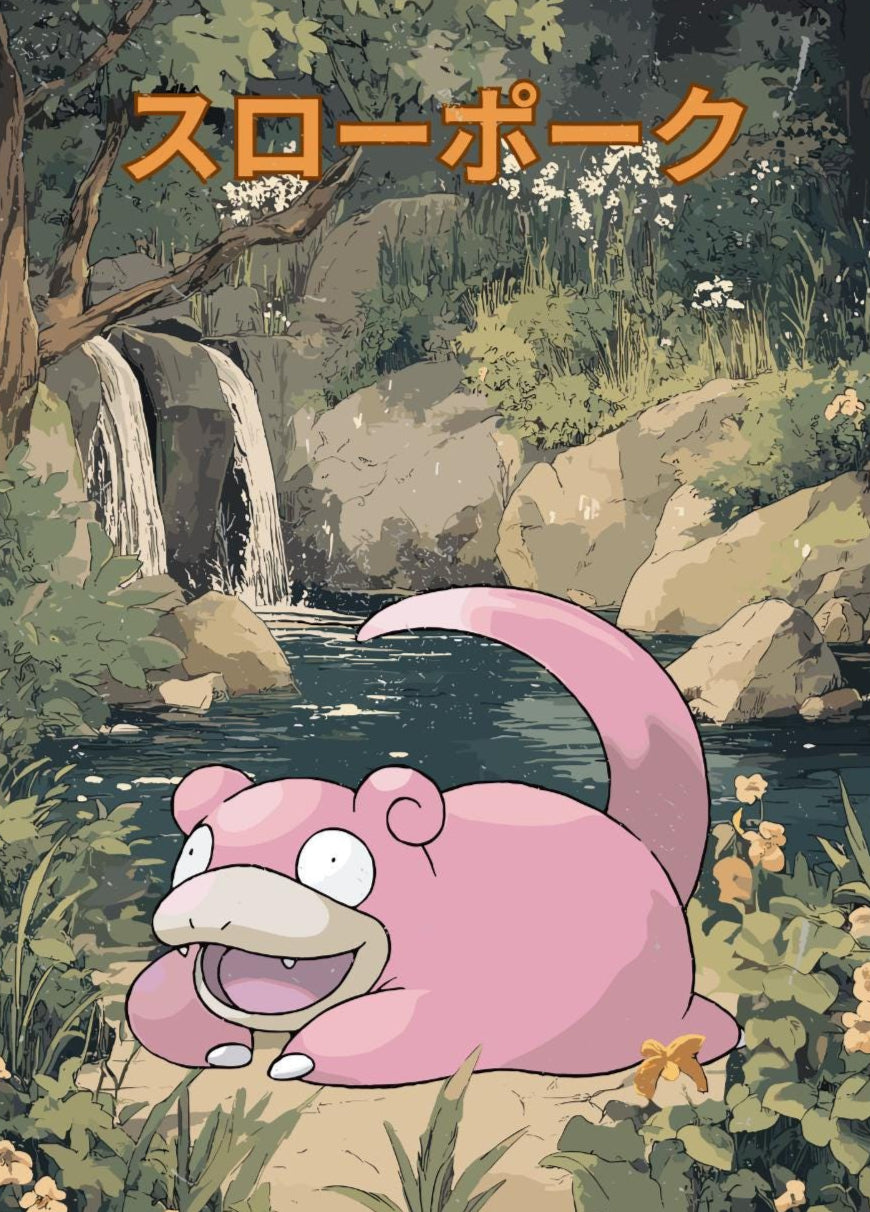 Slowpoke: Japanese Tapestry Style Pokemon Anime Poster