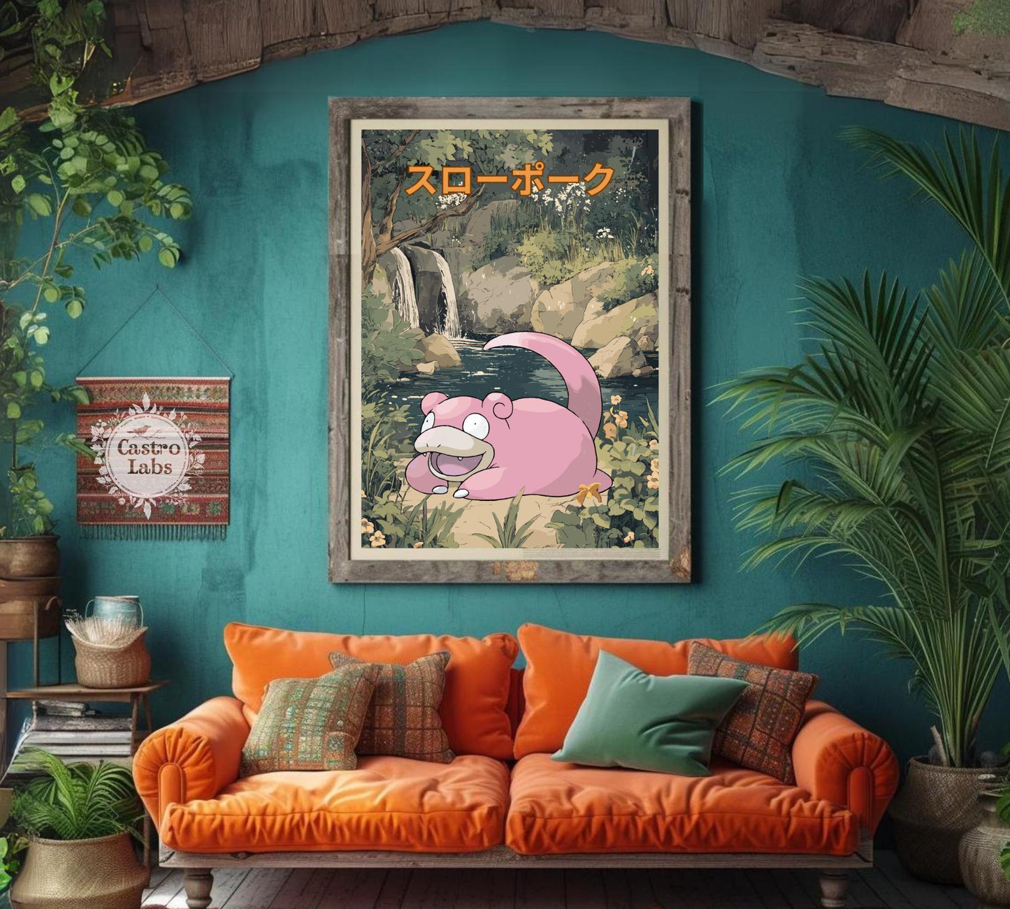 Slowpoke: Japanese Tapestry Style Pokemon Anime Poster