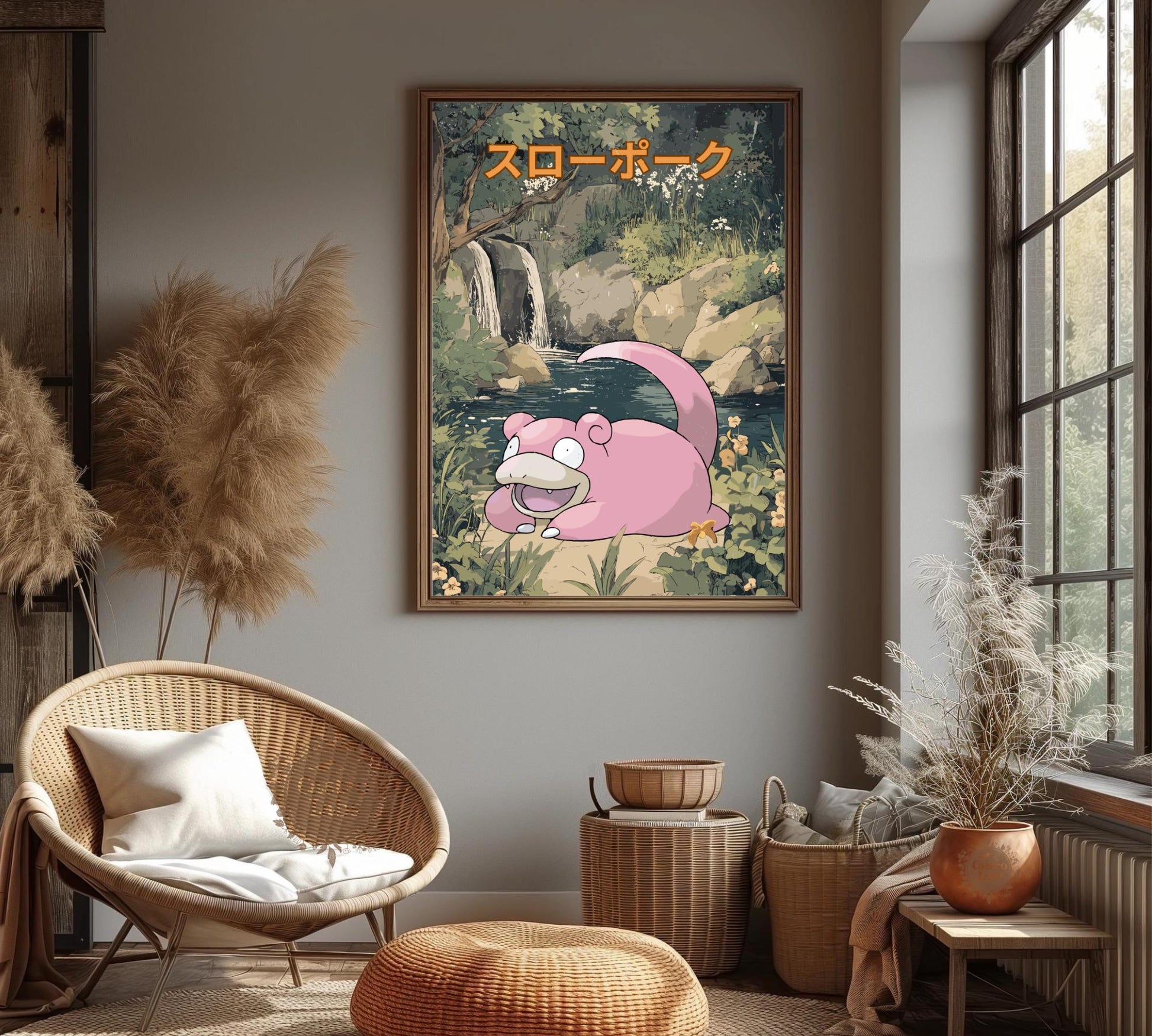 Slowpoke: Japanese Tapestry Style Pokemon Anime Poster