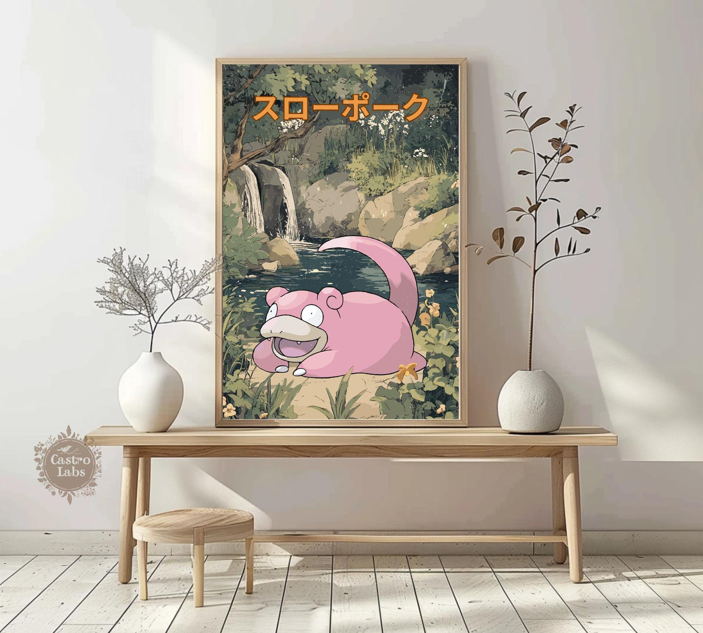 Slowpoke: Japanese Tapestry Style Pokemon Anime Poster