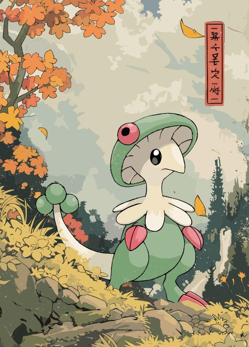 Breloom: Japanese Tapestry Style Pokemon Anime Poster