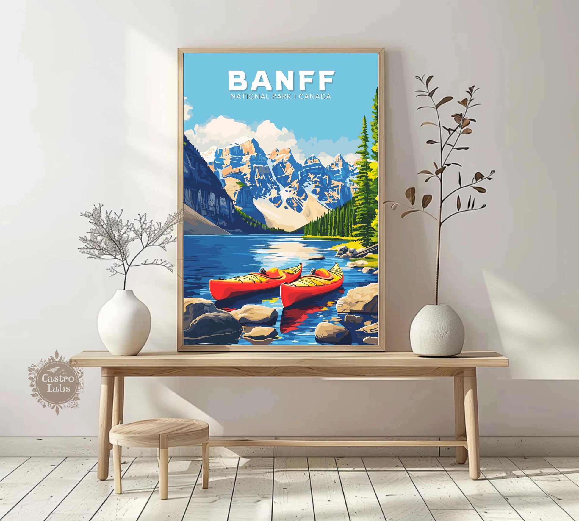 Banff Travel Poster,  Mt. Rundle and Mt. Cascade Poster, Rocky Mountains, Banff National Park