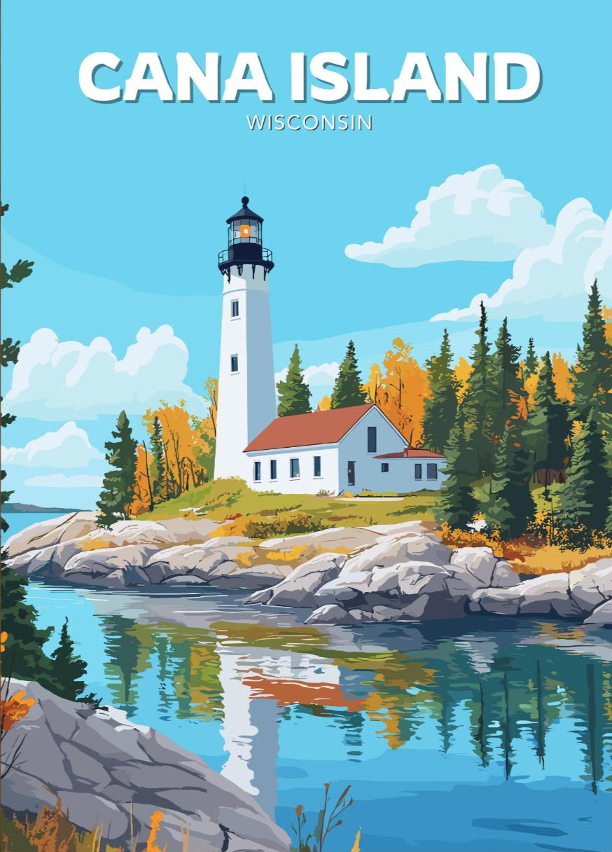 Cana Island Travel Poster, Cana Island Wall Art, Lake Michigan Photo Print, Cana Island Artwork, Home Décor, Wisconsin Poster