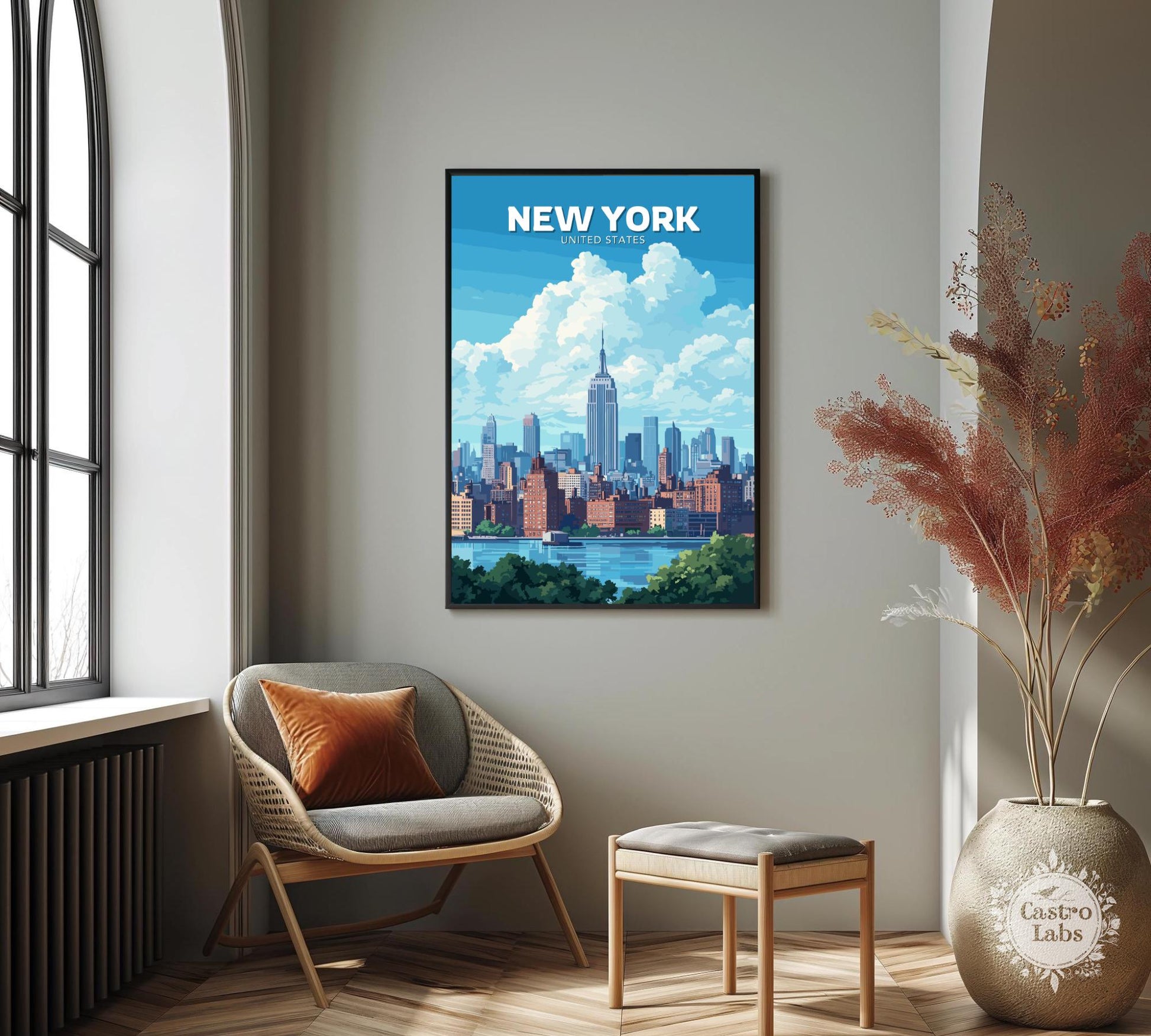 New York Skyline Poster, New York Print, New York Artwork, Home Décor, New York Painting, New York Skyline, Central Park Art, New York