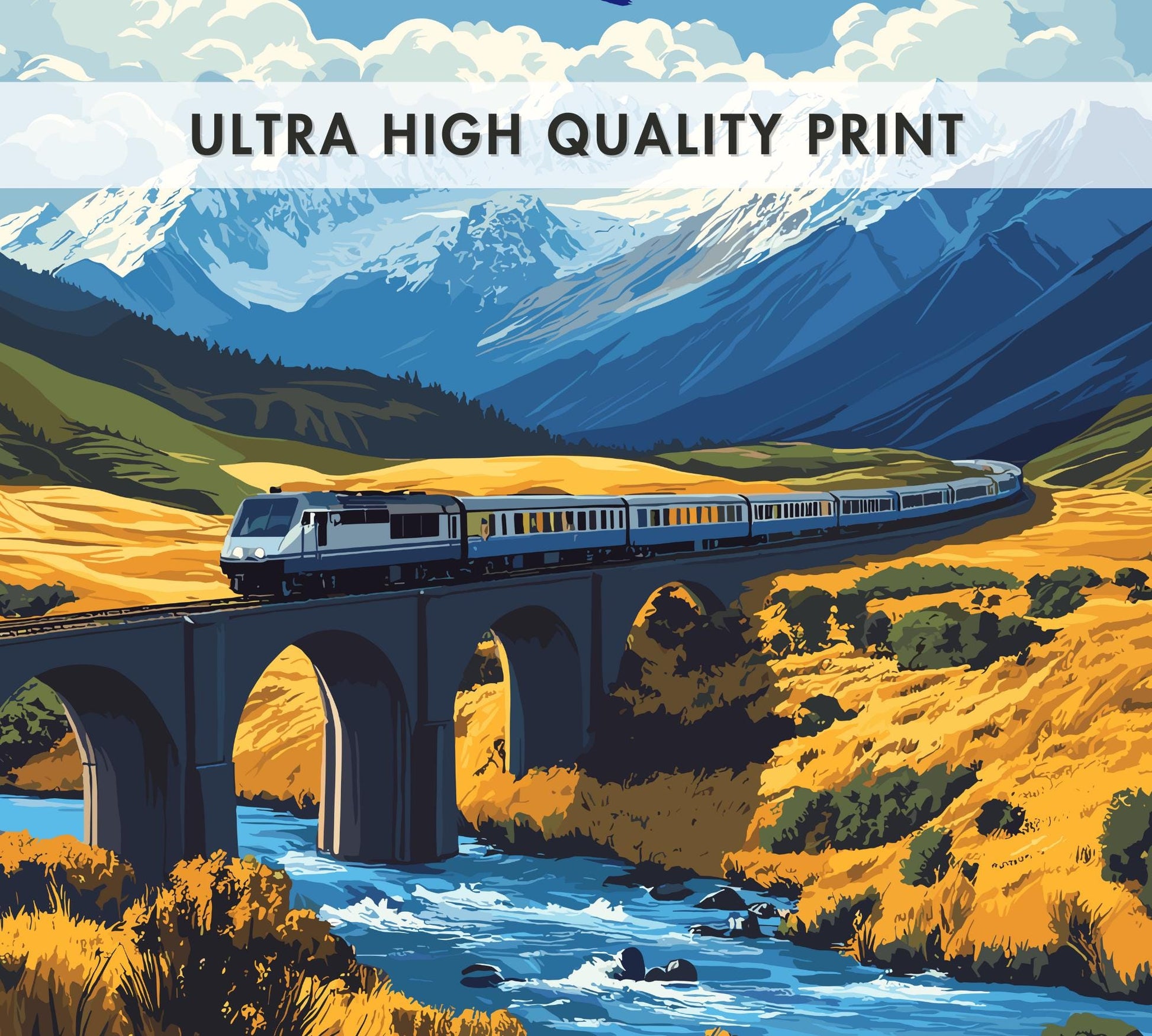 TranzAlpine Travel Poster, TranzAlpine Railway Art, Scenic Train Rides Art, Train Poster, Christchurch Art, Greymouth Art, New Zealand Art