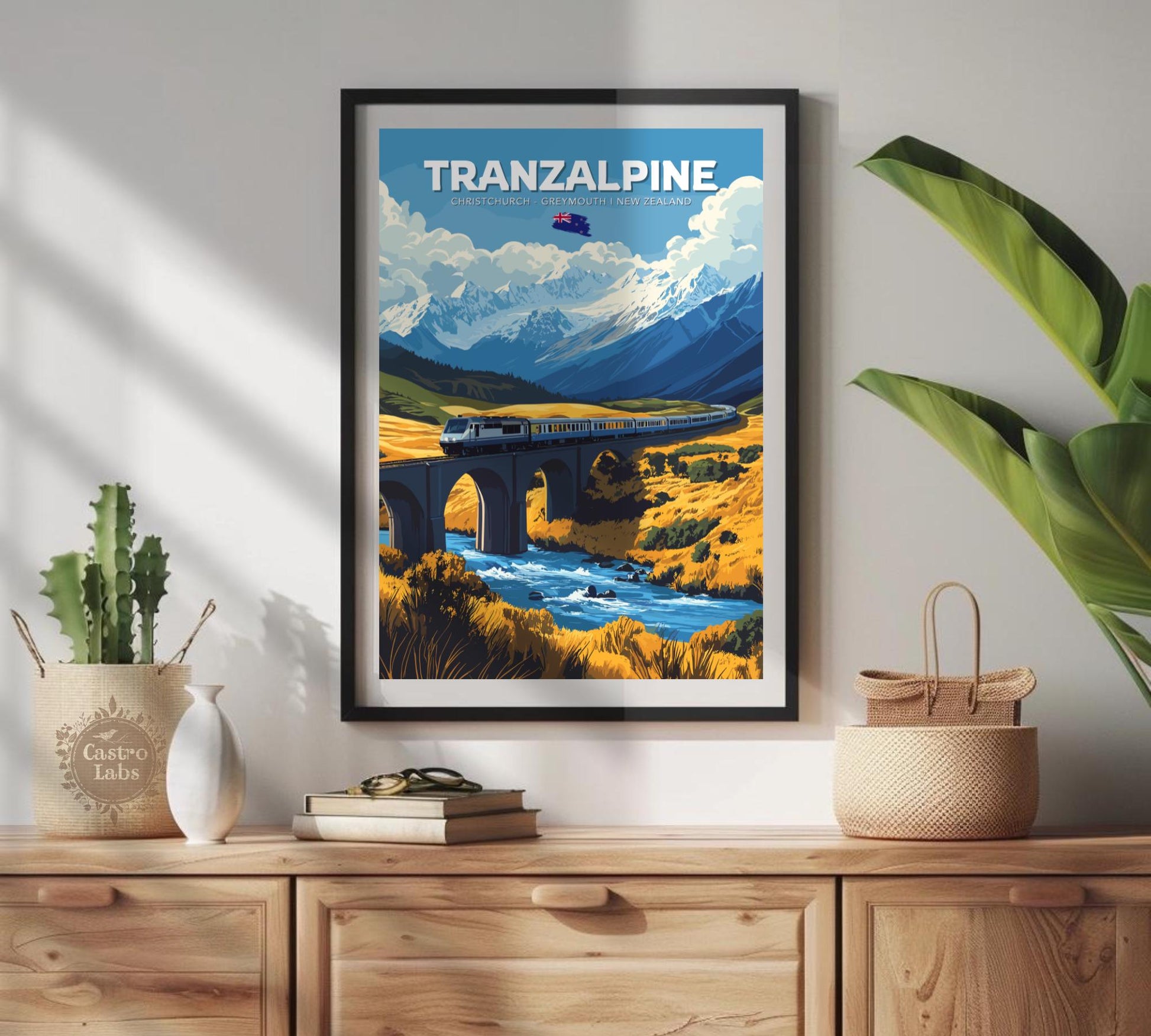 TranzAlpine Travel Poster, TranzAlpine Railway Art, Scenic Train Rides Art, Train Poster, Christchurch Art, Greymouth Art, New Zealand Art