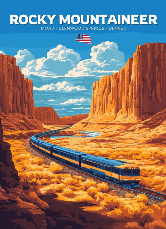 Rocky Mountaineer Travel Poster, Rocky Mountaineer Railway Art, Scenic Train Rides Art, Train Poster, Moab Art, Glenwood Springs, Denver Art