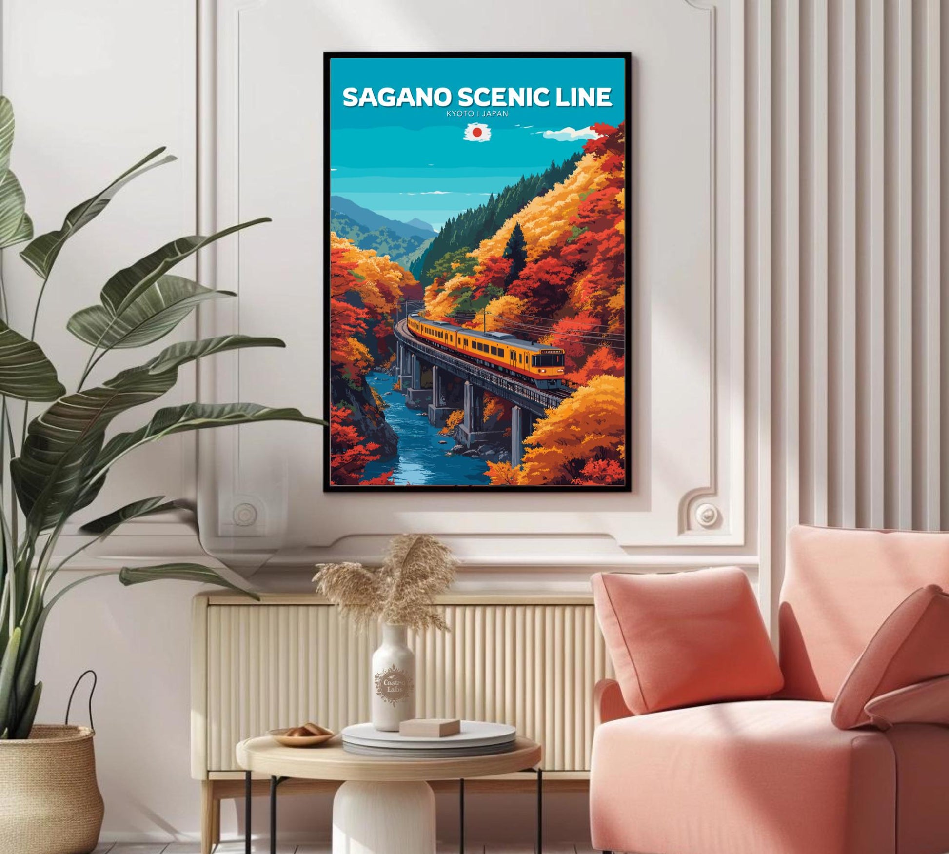 Sagano Scenic Line Travel Poster, Sagano Scenic Railway Art, Scenic Train Rides Art, Train Poster, Kyoto Poster, Japan Railway Poster, Japan