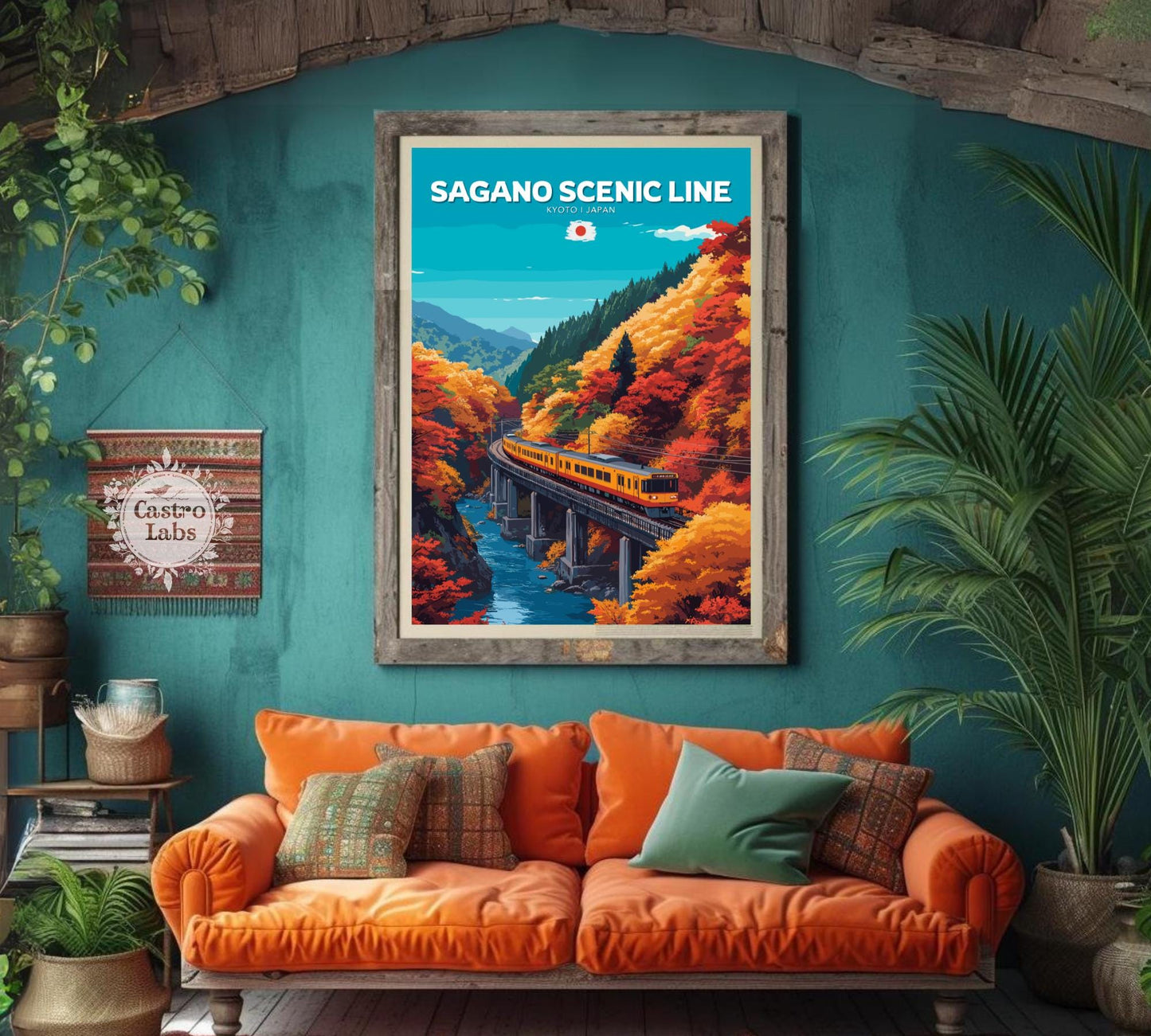 Sagano Scenic Line Travel Poster, Sagano Scenic Railway Art, Scenic Train Rides Art, Train Poster, Kyoto Poster, Japan Railway Poster, Japan