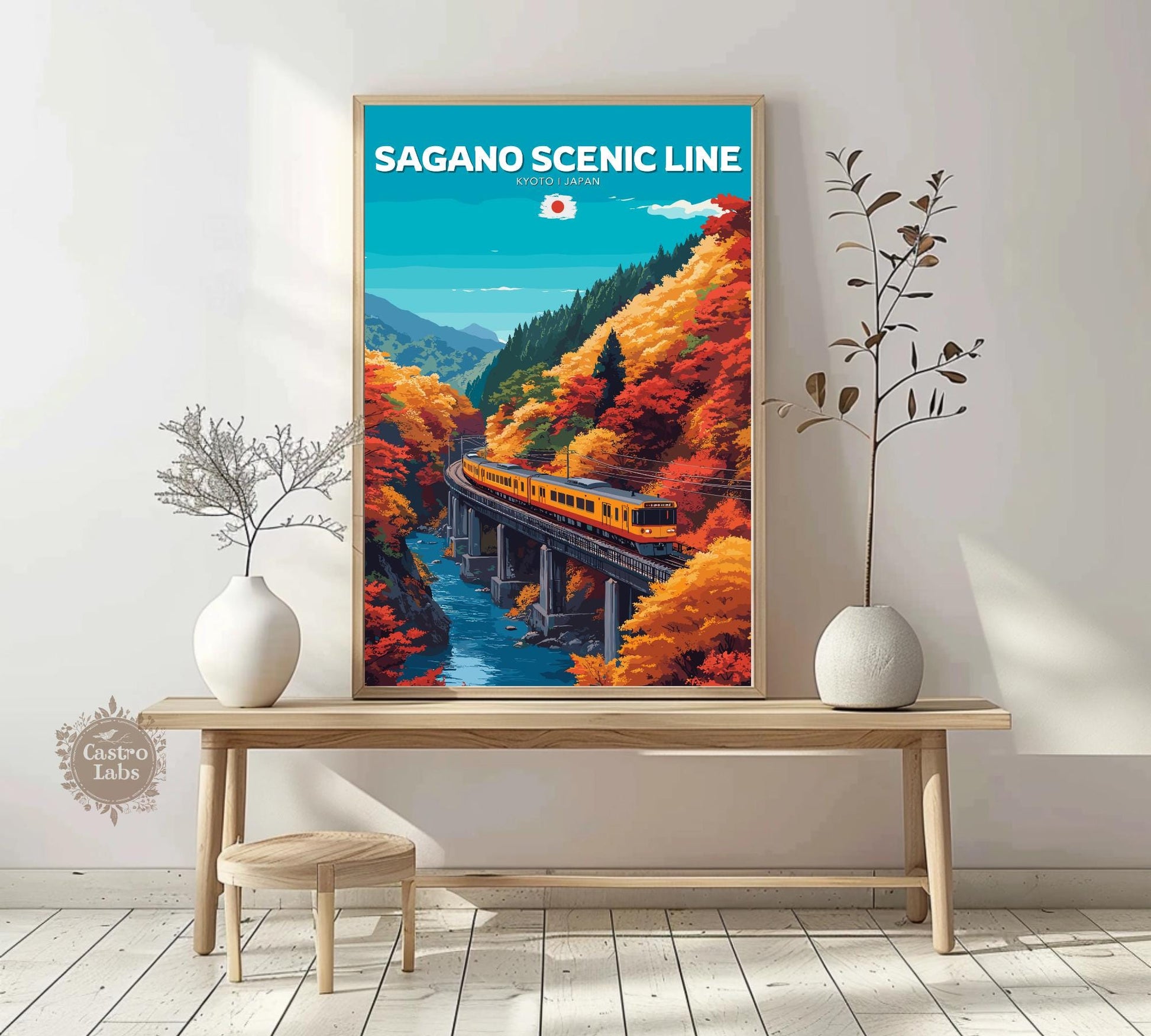 Sagano Scenic Line Travel Poster, Sagano Scenic Railway Art, Scenic Train Rides Art, Train Poster, Kyoto Poster, Japan Railway Poster, Japan