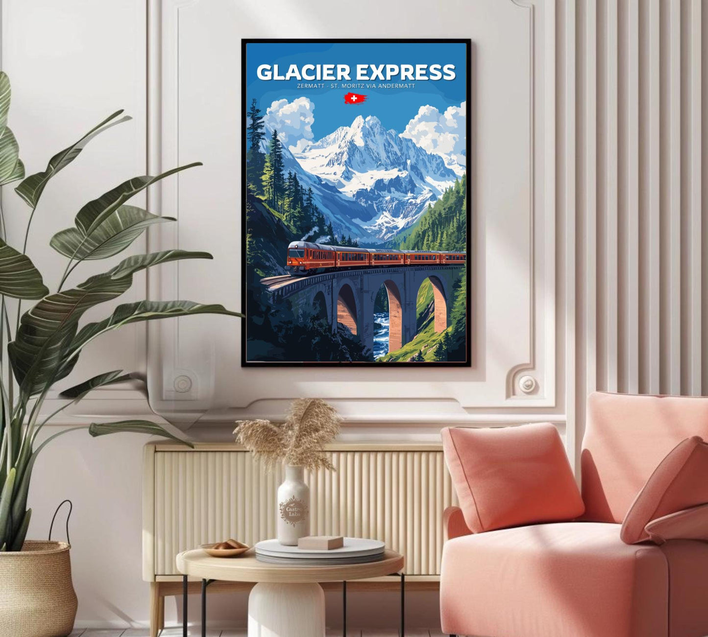 Glacier Express Travel Poster, Glacier Express Railway Art, Scenic Train Rides Art, Train Poster, Zermatt - St. Moritz via Andermatt Route