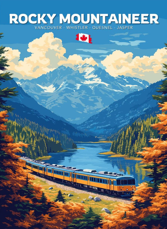 Rocky Mountaineer Print, Rocky Mountaineer Railway Route, Scenic Train Rides, Train Poster, Canada Art, Vancouver, Whistler, Quesnel, Jasper