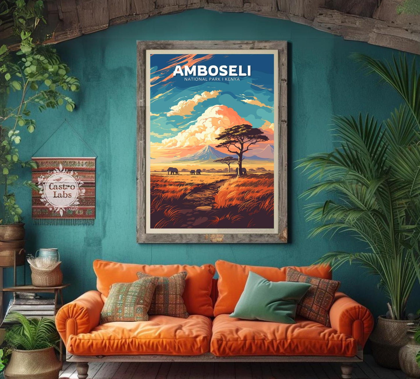 Amboseli Travel Poster, Amboseli National Park Poster, Amboseli Park, Kenya National Park Poster, Home Décor, Kenya Poster, Kilimanjaro Art