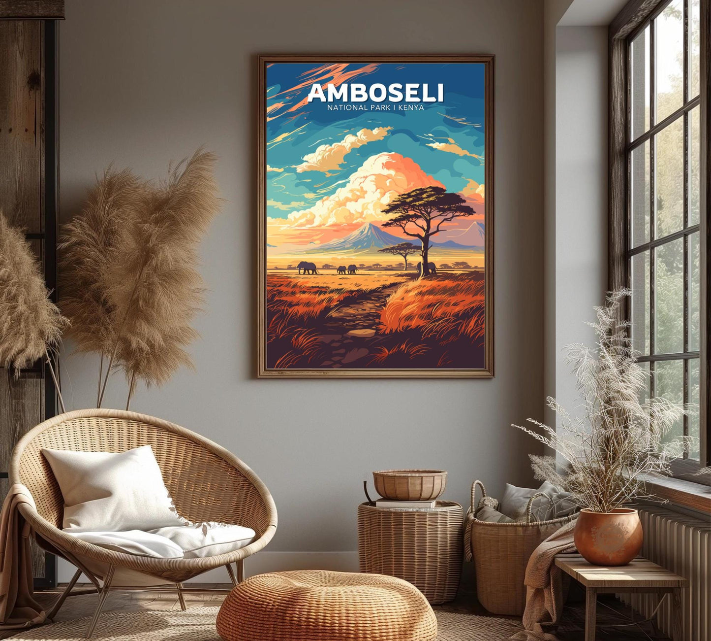 Amboseli Travel Poster, Amboseli National Park Poster, Amboseli Park, Kenya National Park Poster, Home Décor, Kenya Poster, Kilimanjaro Art