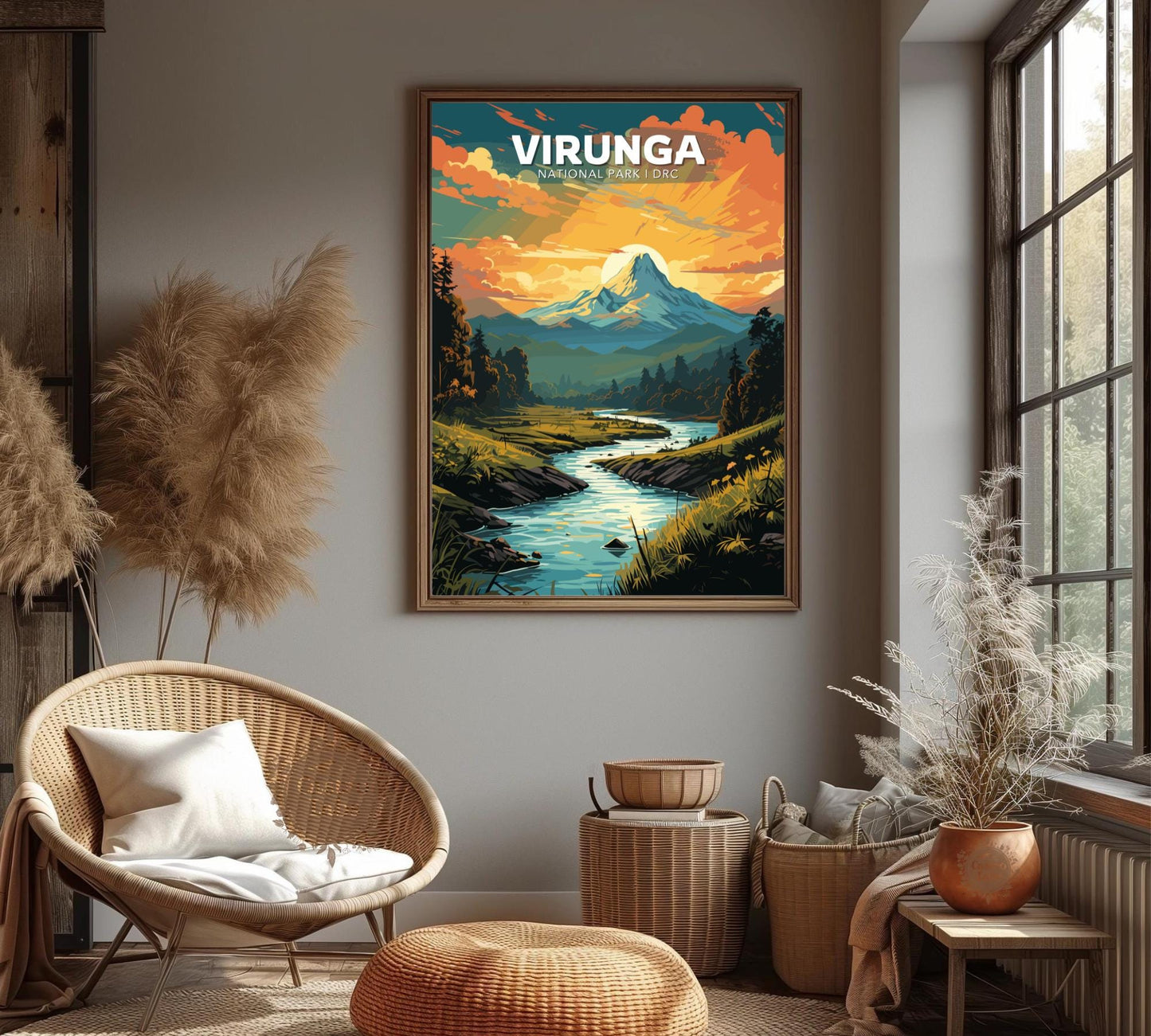 Virunga Travel Poster, Virunga National Park Art, Virunga Park, Africa National Park Poster, Home Décor, Virunga, UNESCO World Heritage site