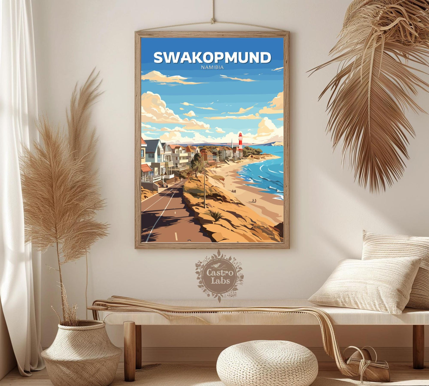 Swakopmund Travel Poster, Swakopmund Namibia Wall Art, Africa Coastal Cities, Swakopmund Poster, Home Décor, Lighthouse Poster, Namibia Art