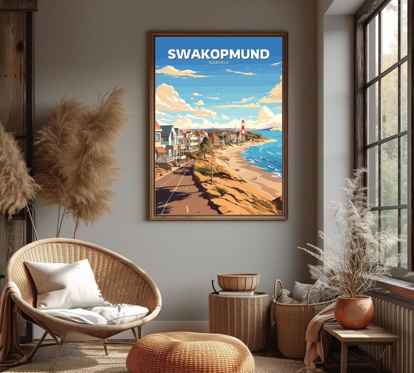 Swakopmund Travel Poster, Swakopmund Namibia Wall Art, Africa Coastal Cities, Swakopmund Poster, Home Décor, Lighthouse Poster, Namibia Art