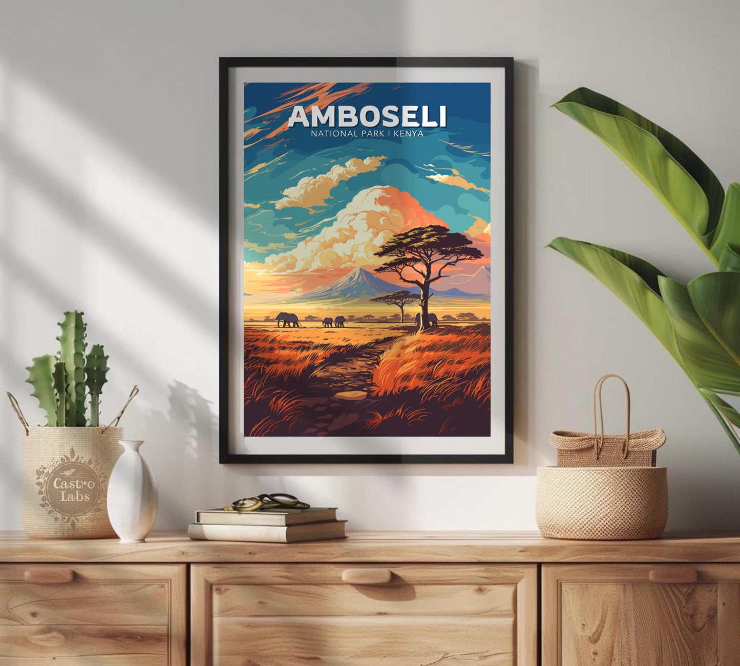 Amboseli Travel Poster, Amboseli National Park Poster, Amboseli Park, Kenya National Park Poster, Home Décor, Kenya Poster, Kilimanjaro Art