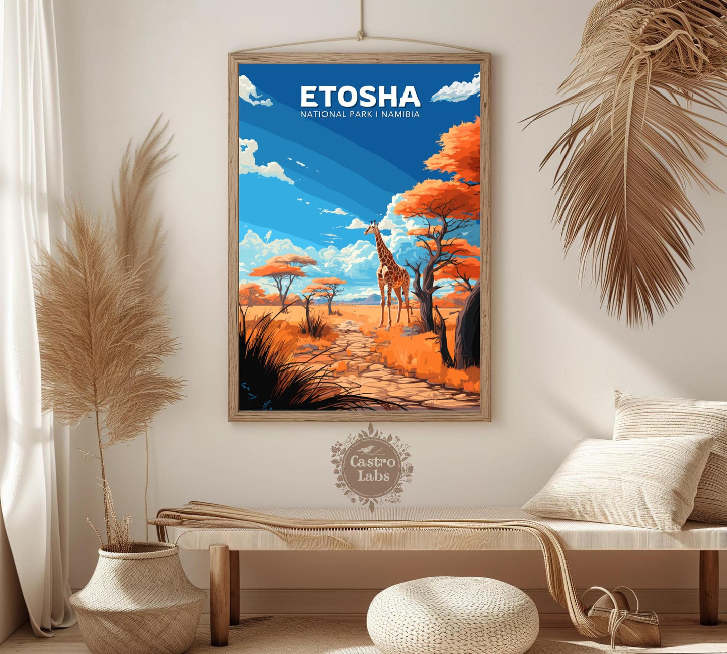 Etosha Travel Poster, Etosha National Park Poster, Etosha Park, Namibia National Park Poster, Home Décor, Namibia Poster, Etosha Namibia Art