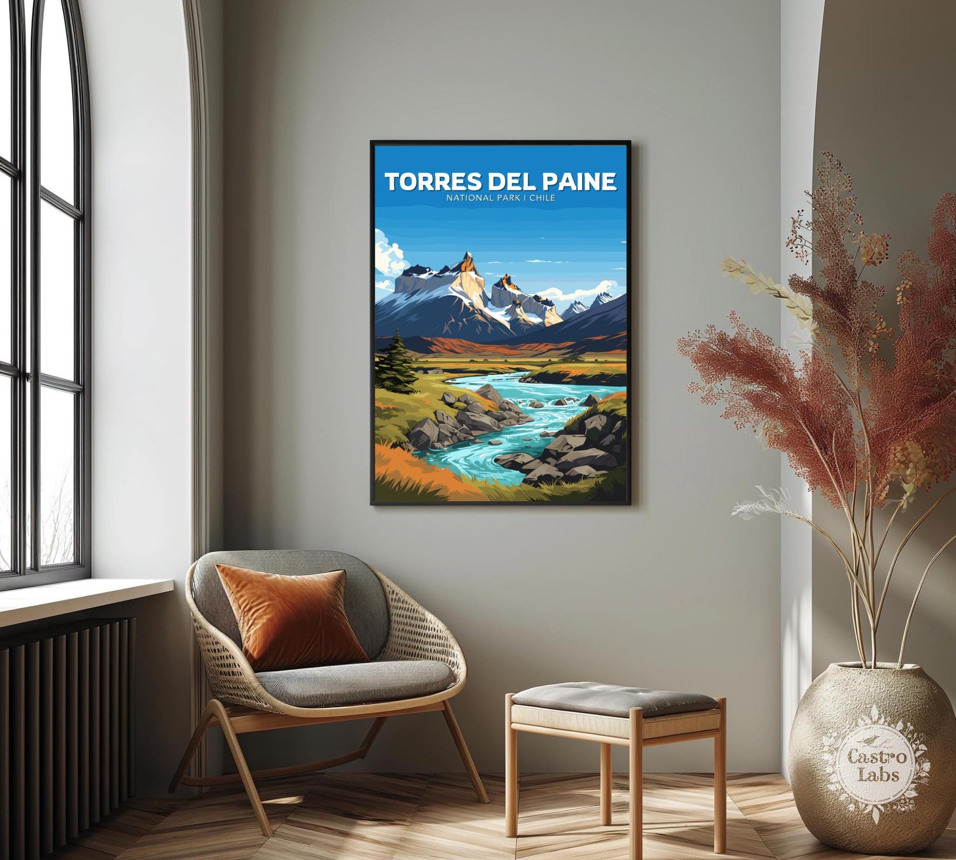 Torres del Paine Travel Poster,  Torres del Paine National Park Art, Torres del Paine Park, Chile National Park, Home Décor, Patagonia Print
