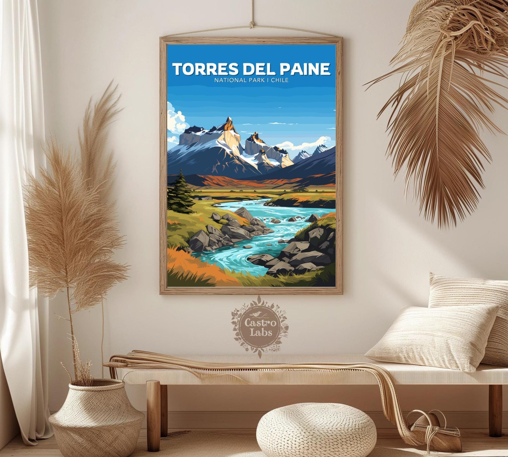 Torres del Paine Travel Poster,  Torres del Paine National Park Art, Torres del Paine Park, Chile National Park, Home Décor, Patagonia Print