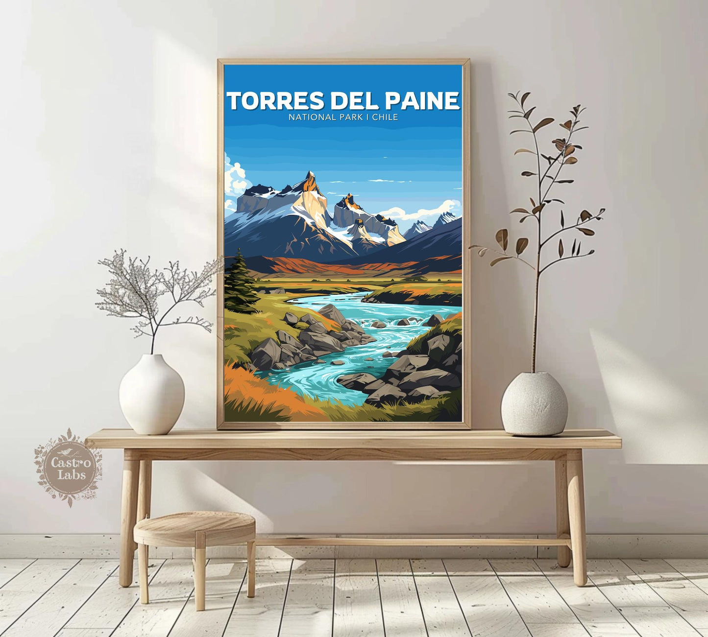 Torres del Paine Travel Poster,  Torres del Paine National Park Art, Torres del Paine Park, Chile National Park, Home Décor, Patagonia Print