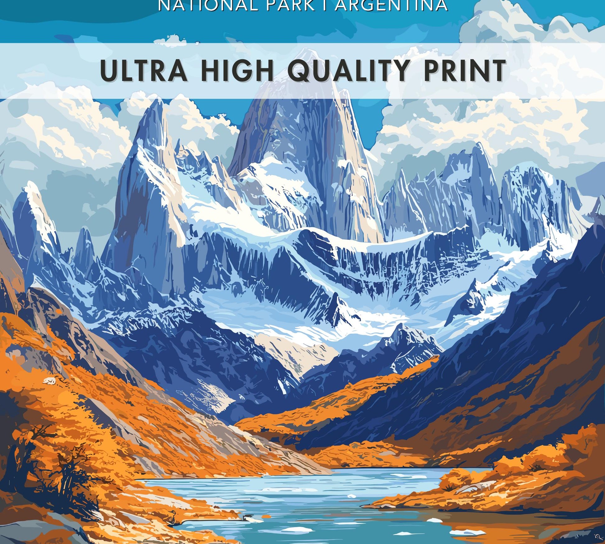 Los Glaciares Travel Poster,  Los Glaciares National Park Art, Los Glaciares Park, Argentina National Park Poster, Home Décor, Argentina Art