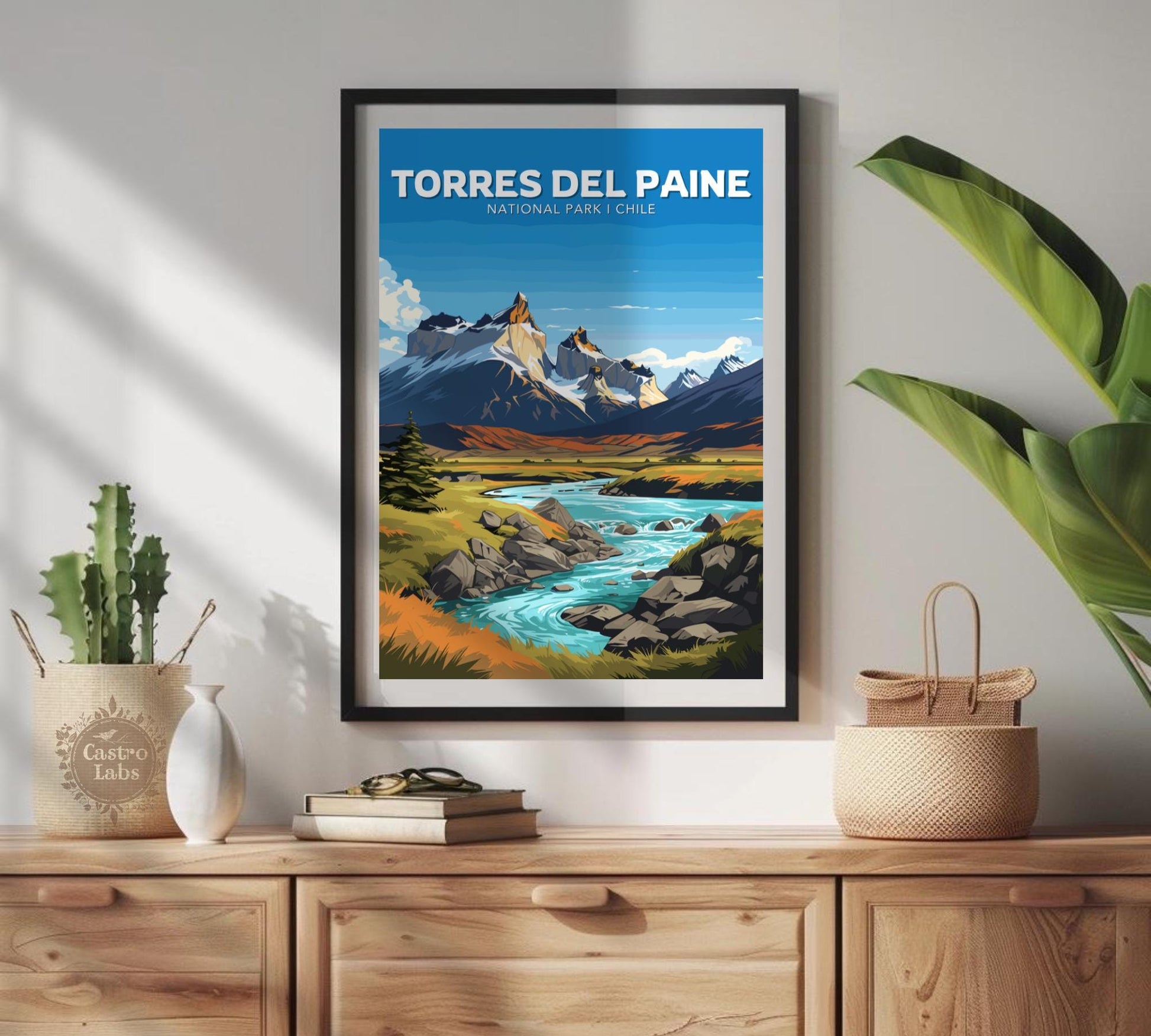 Torres del Paine Travel Poster,  Torres del Paine National Park Art, Torres del Paine Park, Chile National Park, Home Décor, Patagonia Print