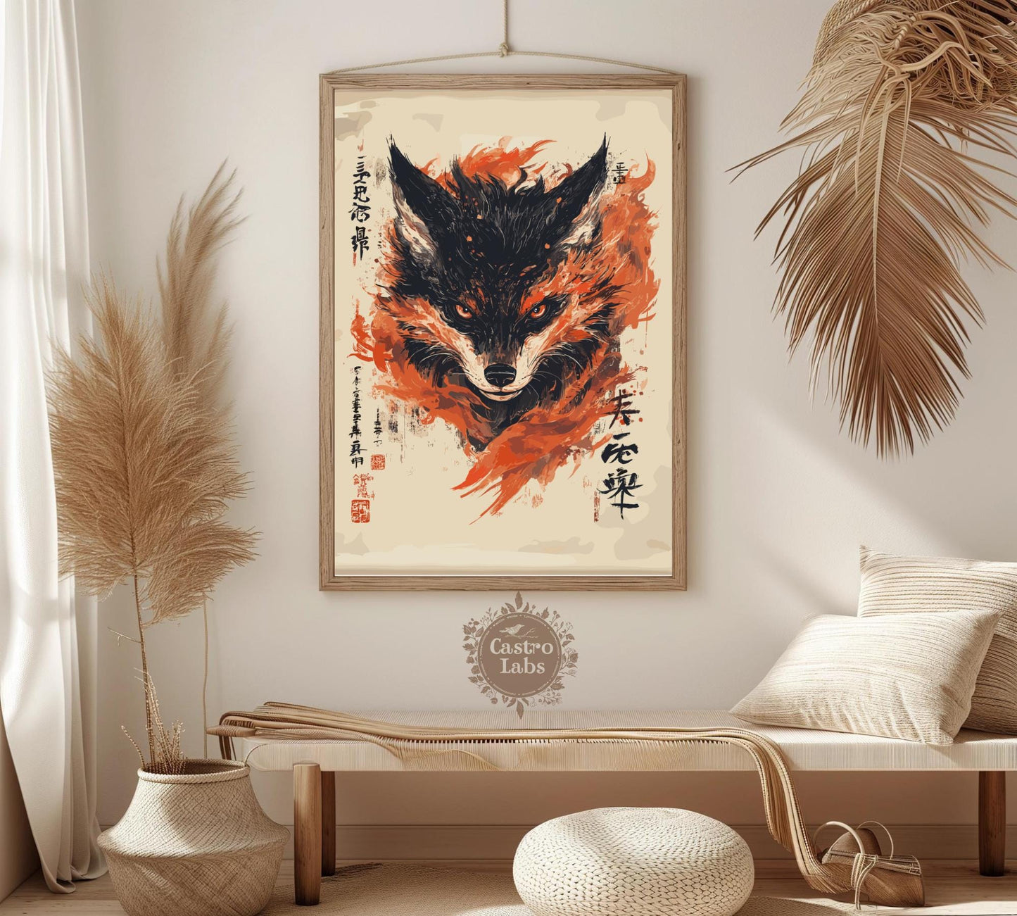 Kitsune Poster, Kitsune Fox Print, Kitsune Japan, Japan Poster, Home Décor, Fox Poster, Yokai Poster, Yokai Art, Kitsune Yokai Poster
