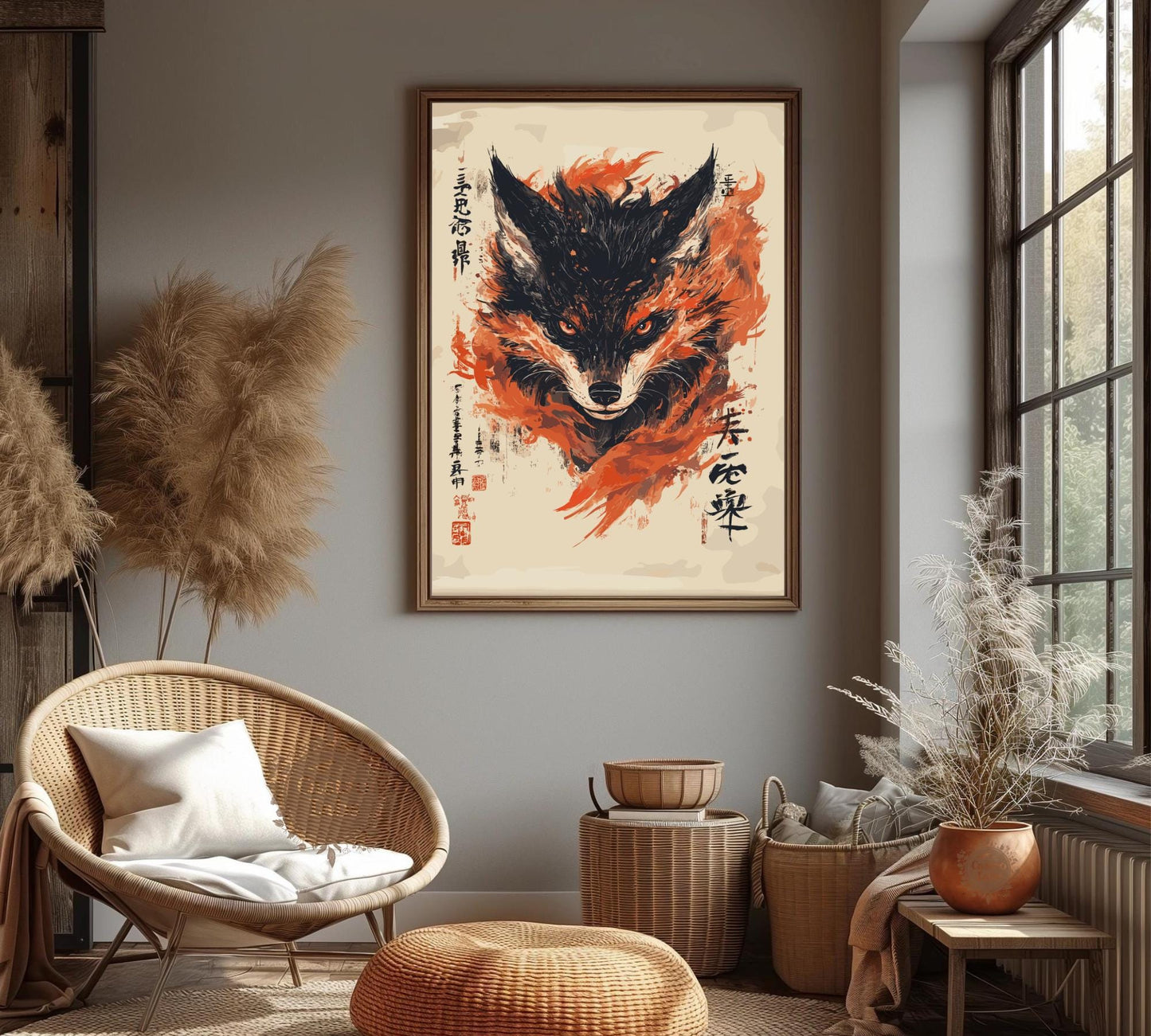 Kitsune Poster, Kitsune Fox Print, Kitsune Japan, Japan Poster, Home Décor, Fox Poster, Yokai Poster, Yokai Art, Kitsune Yokai Poster