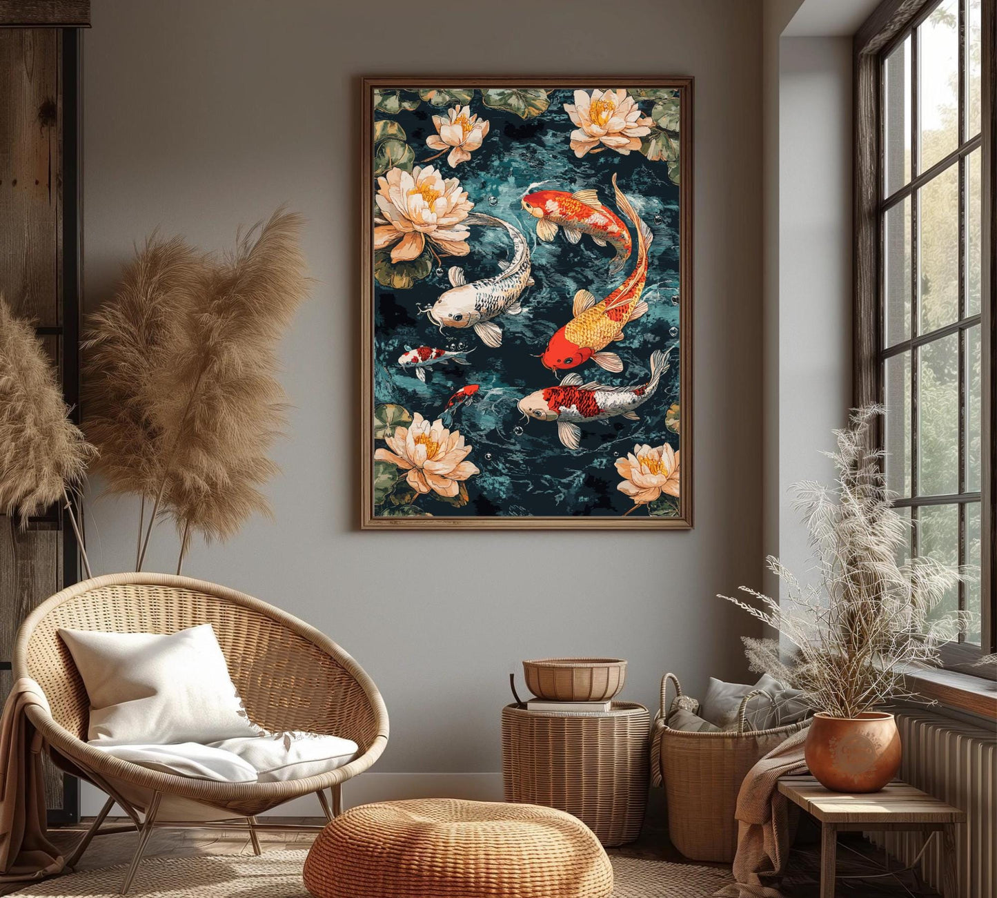 Koi Fish Pond Poster, Koi Fish Japan Poster, Koi Fish Poster, Japan Print, Home Décor, Koi Fish Art, Japanese Koi Fish Poster, Japanese Koi Fish