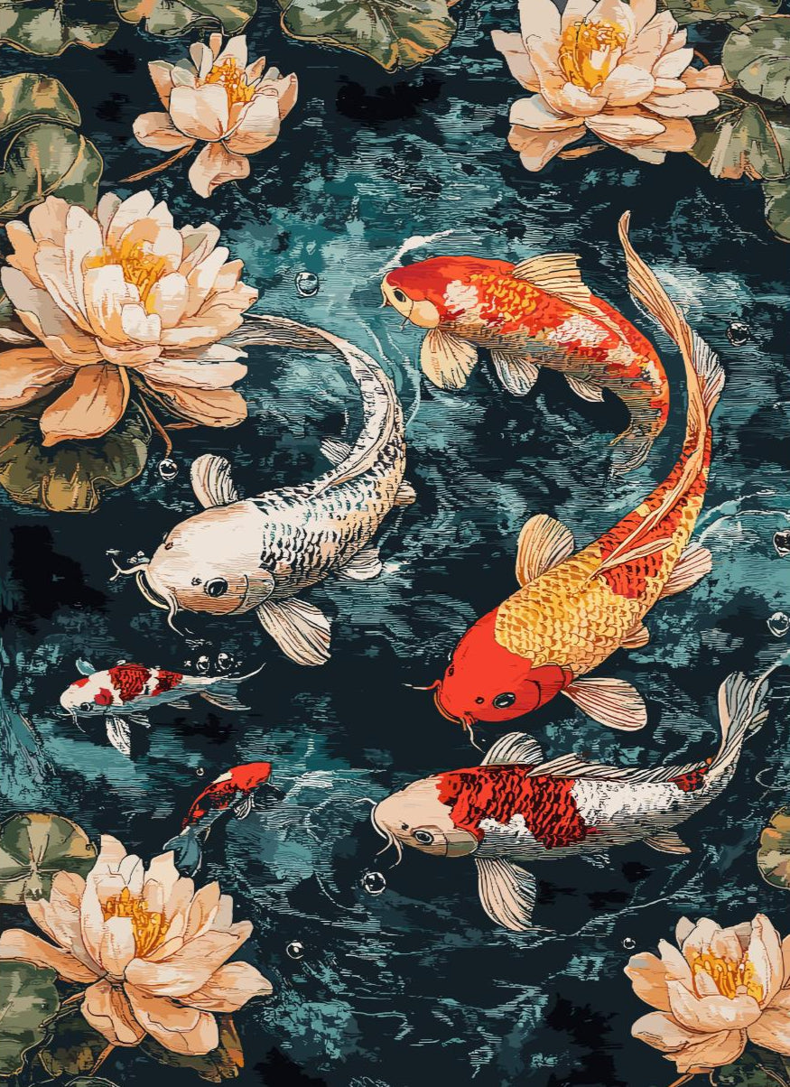 Koi Fish Pond Poster, Koi Fish Japan Poster, Koi Fish Poster, Japan Print, Home Décor, Koi Fish Art, Japanese Koi Fish Poster, Japanese Koi Fish