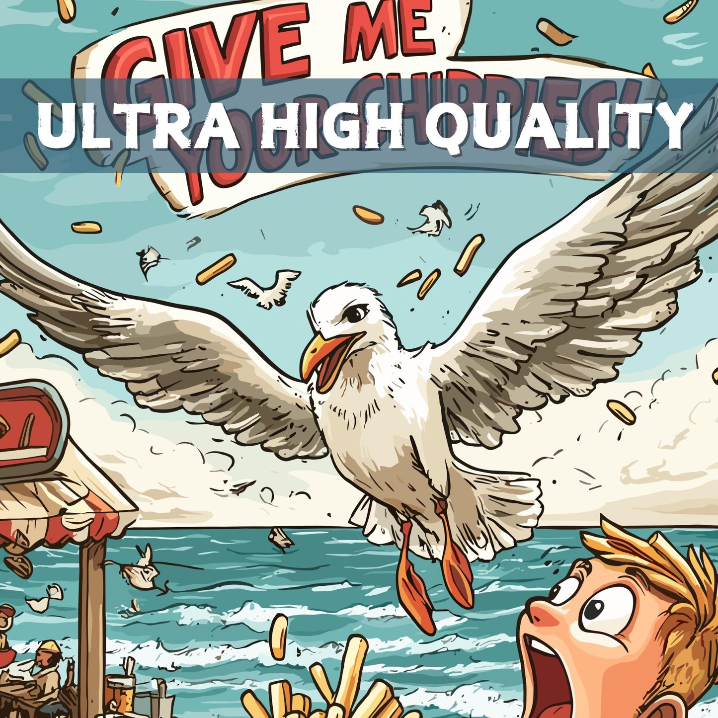 Funny Seagull Poster – Quirky Beach Art