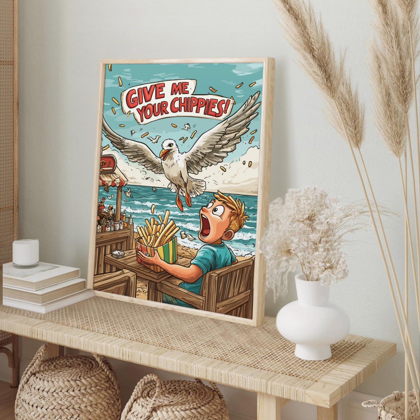 Funny Seagull Poster – Quirky Beach Art