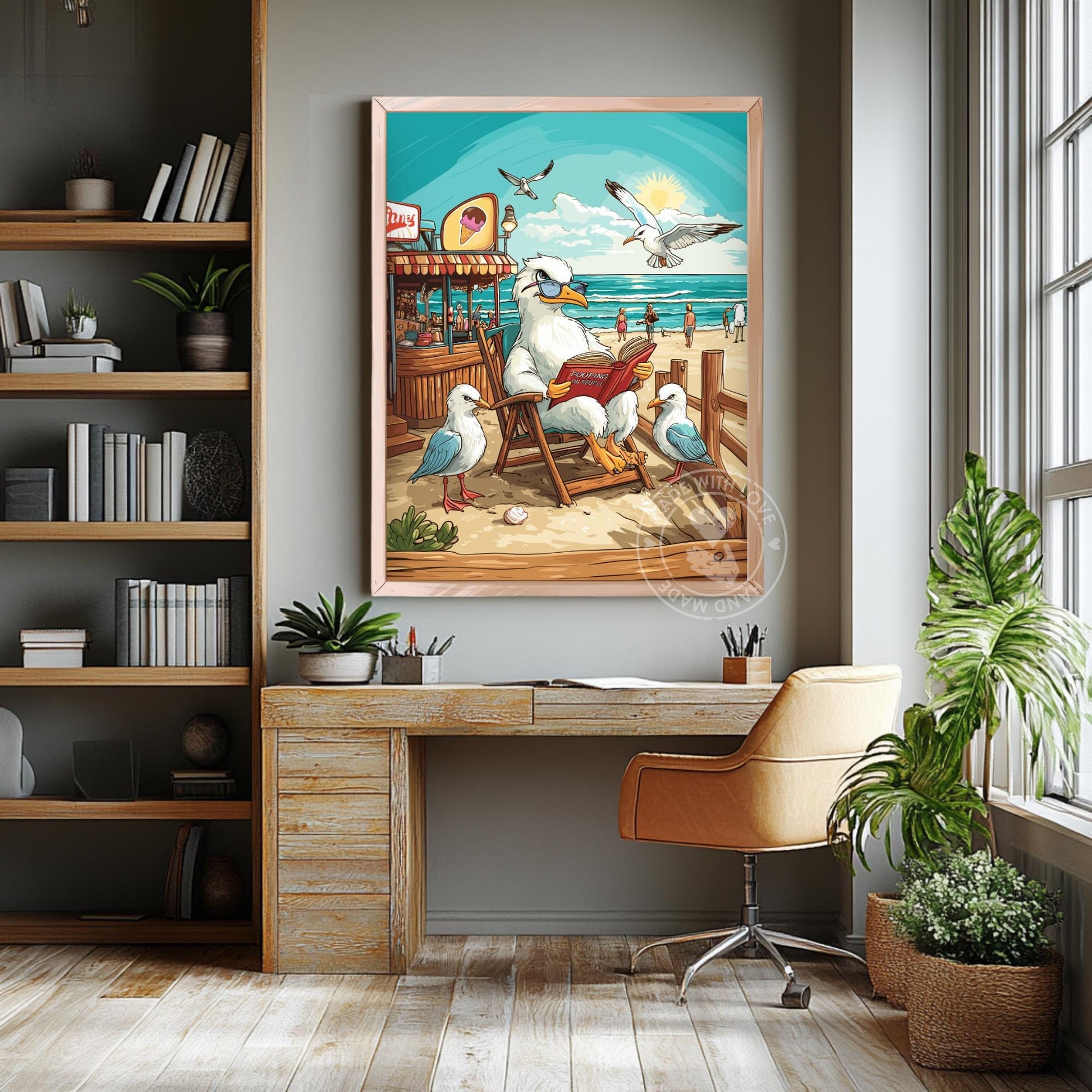 Funny Seagull Poster – Quirky Beach Art